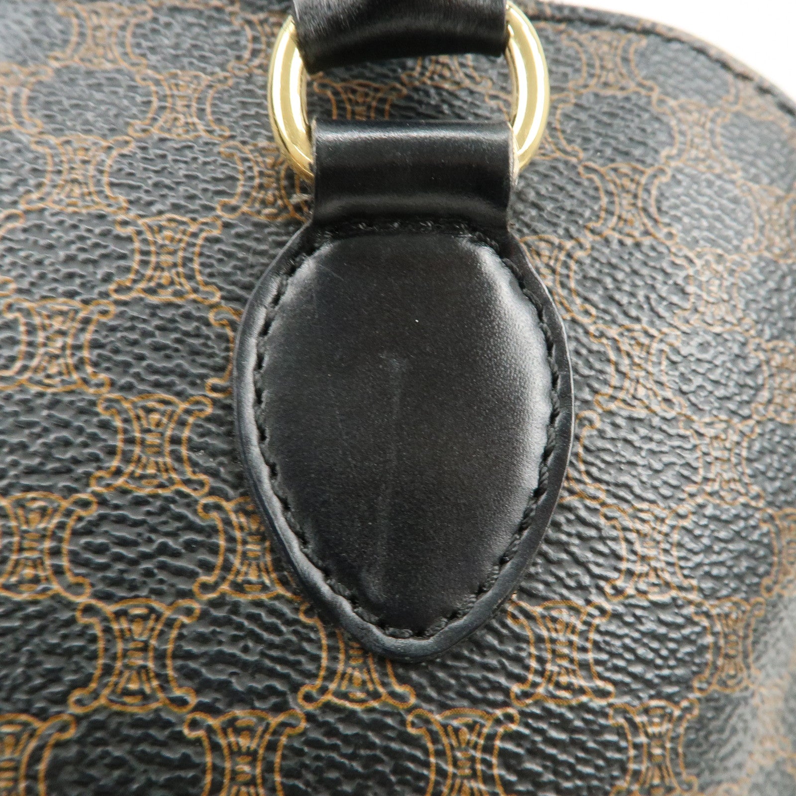 CELINE Macadam PVC Leather Hand Bag Black Brown Gold HDW Used