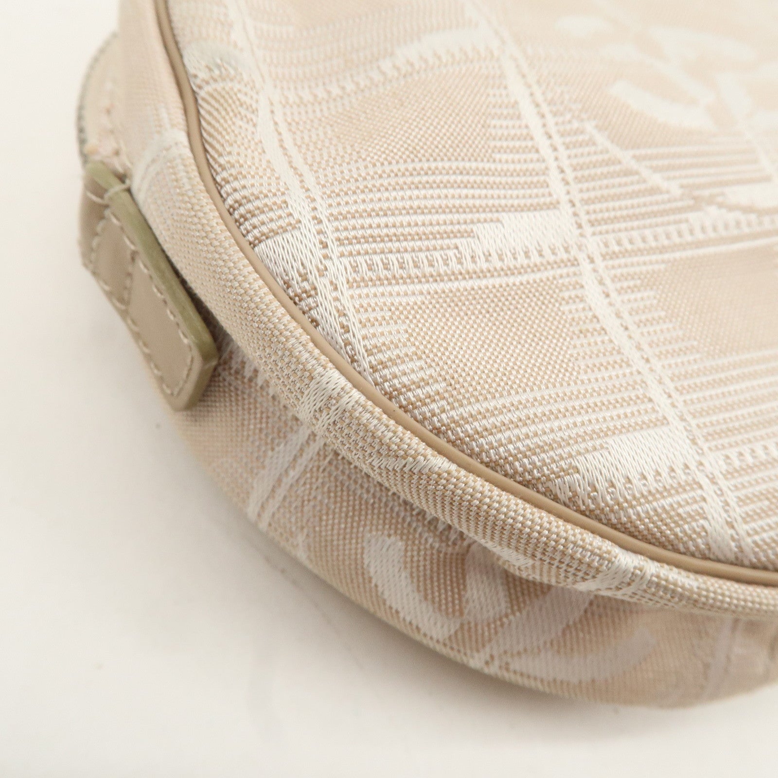 CHANEL New Travel Line Nylon Jacquard Leather Round Pouch T9951S Used