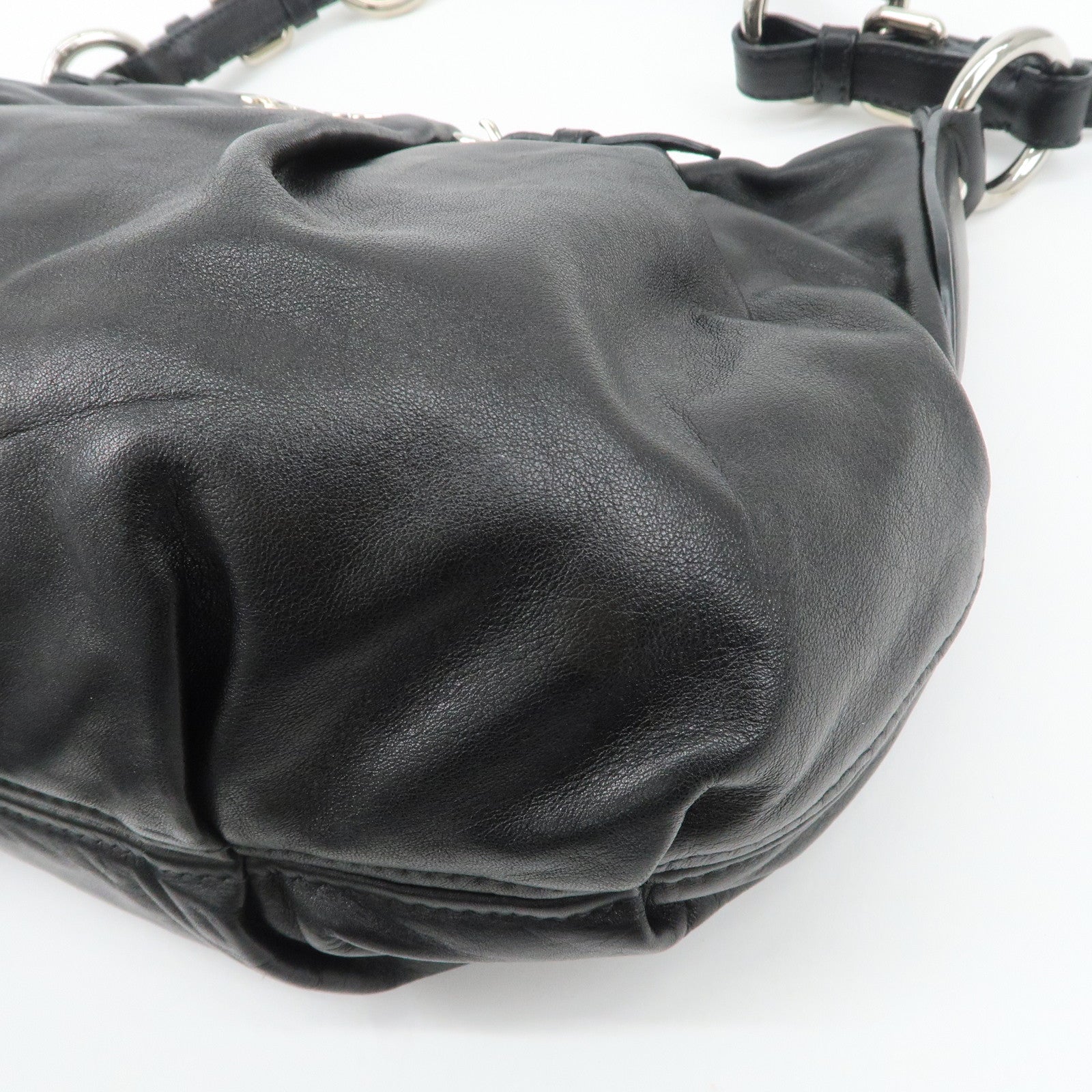 PRADA Soft Calf Leather Shoulder Bag Black BR3795 Used