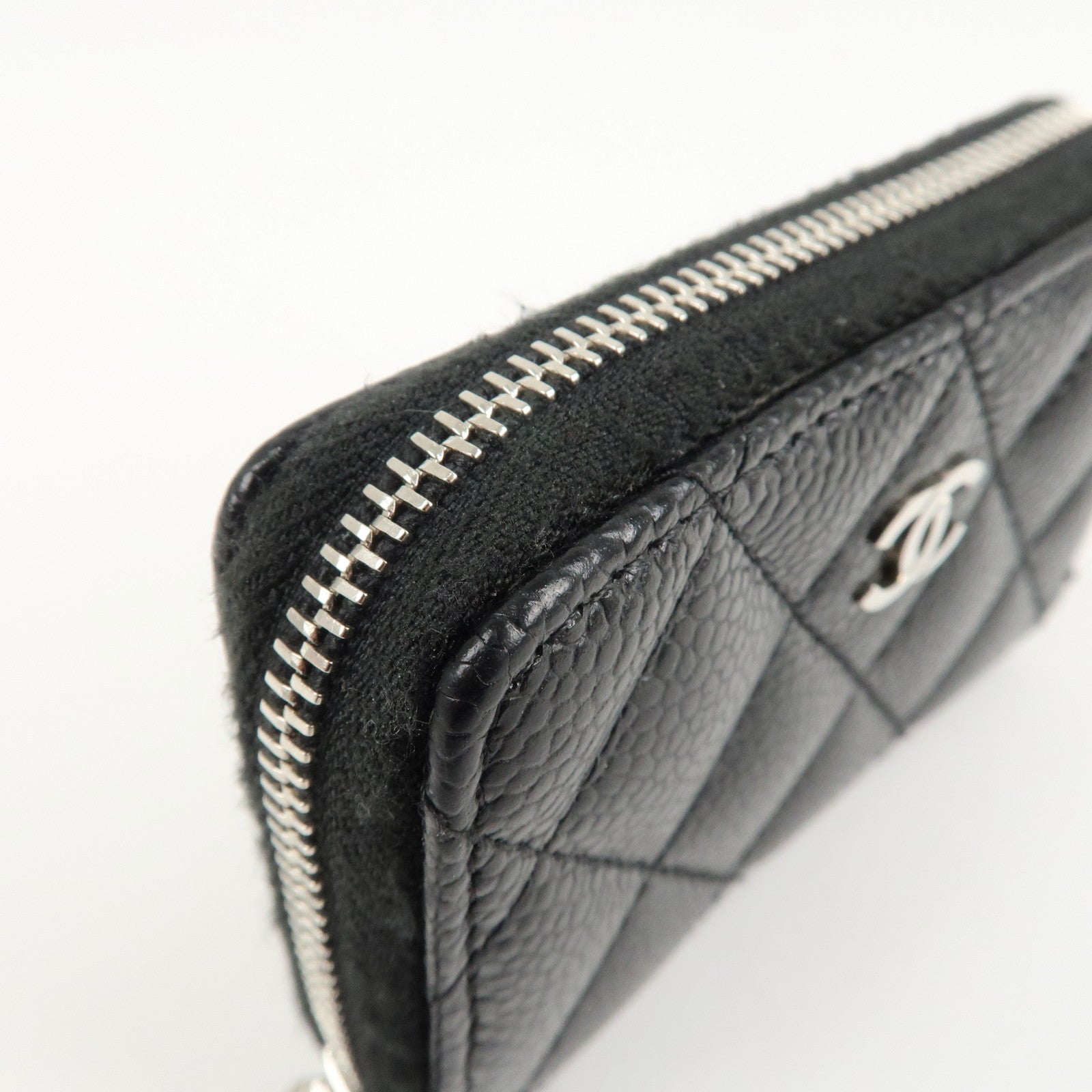 CHANEL Matelasse Caviar Skin Around Zipper Coin Case Black AP0216 Used