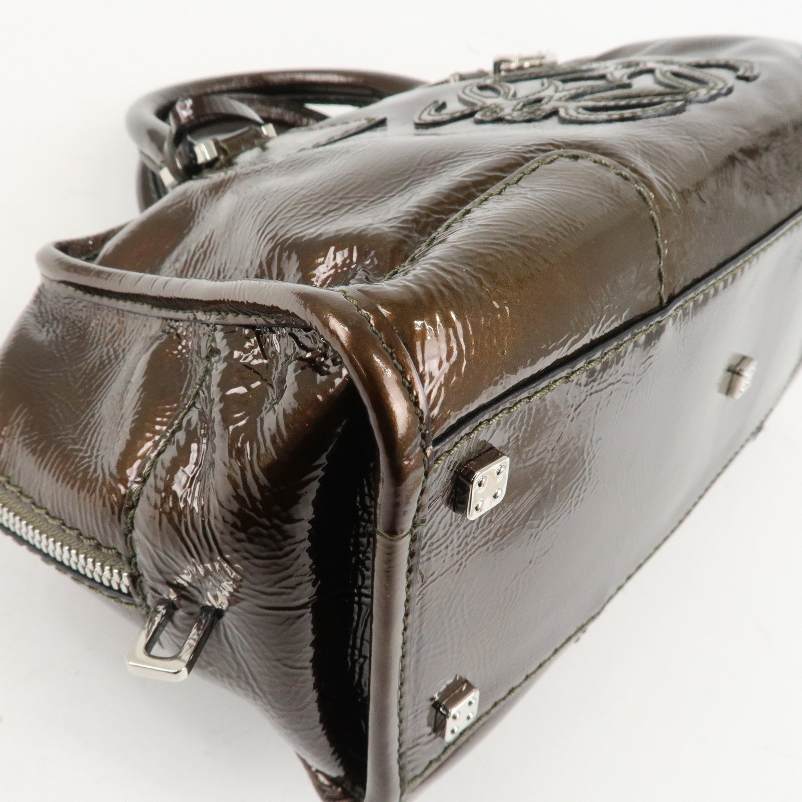 LOEWE Anagram Patent Leather Amasona28 Hand Bag Bronze Used