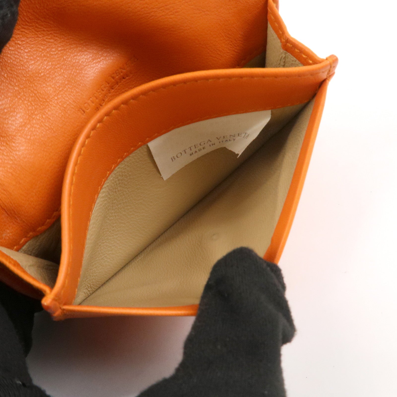 BOTTEGA VENETA Intrecciato Leather Card Case Card Holder Orange