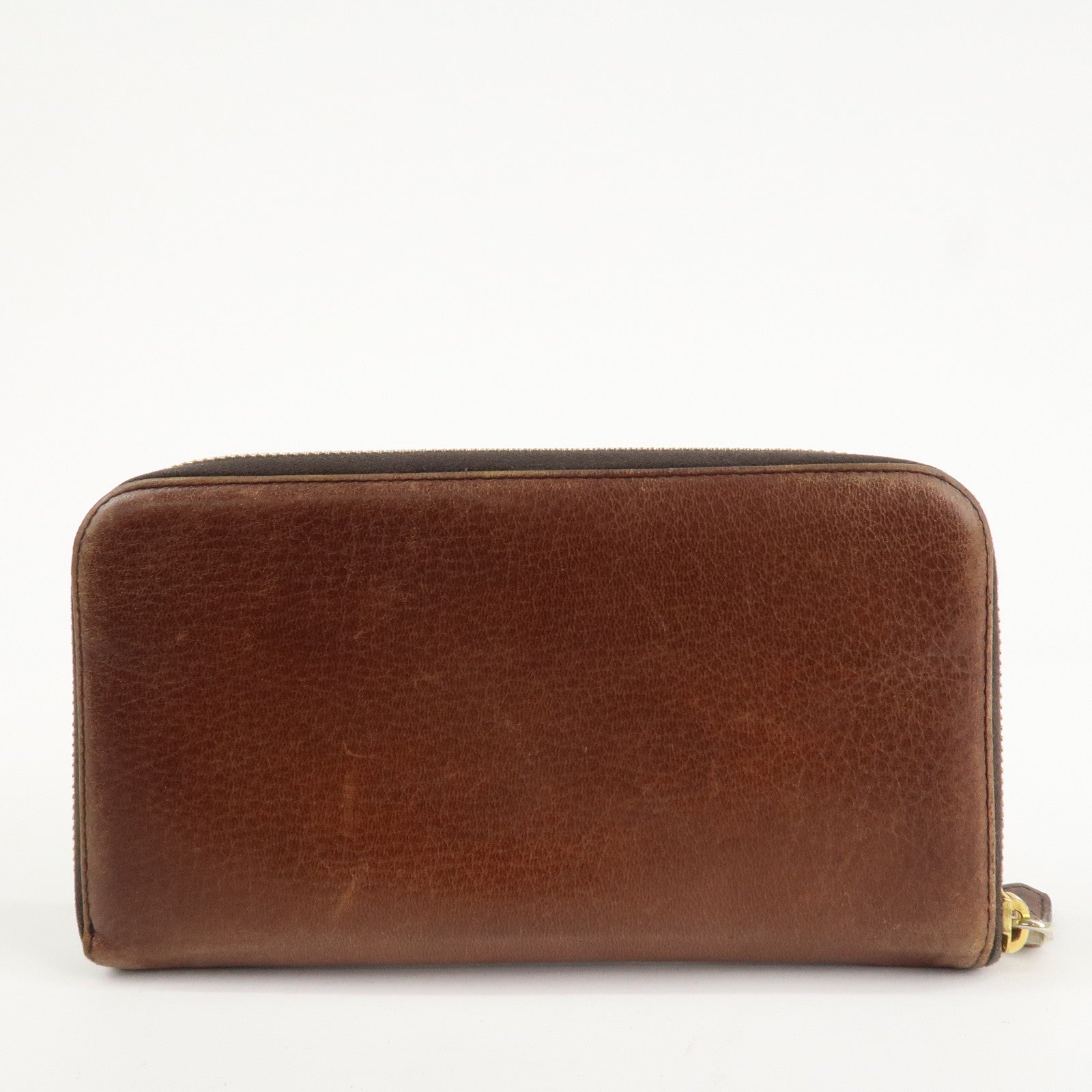 PRADA Saffiano Leather Round Zippy Long Wallet Brown 1M0506 Used