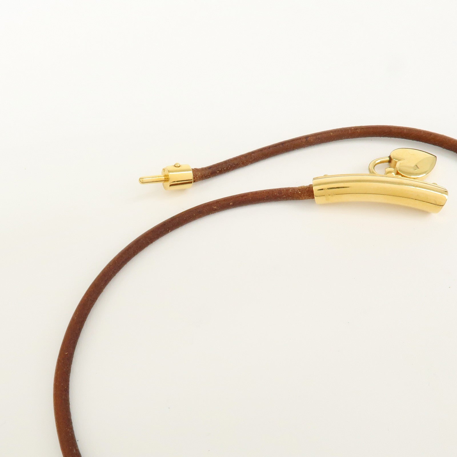 HERMES Leather Viviride Coeur Heart Cadena Necklace Choker Gold