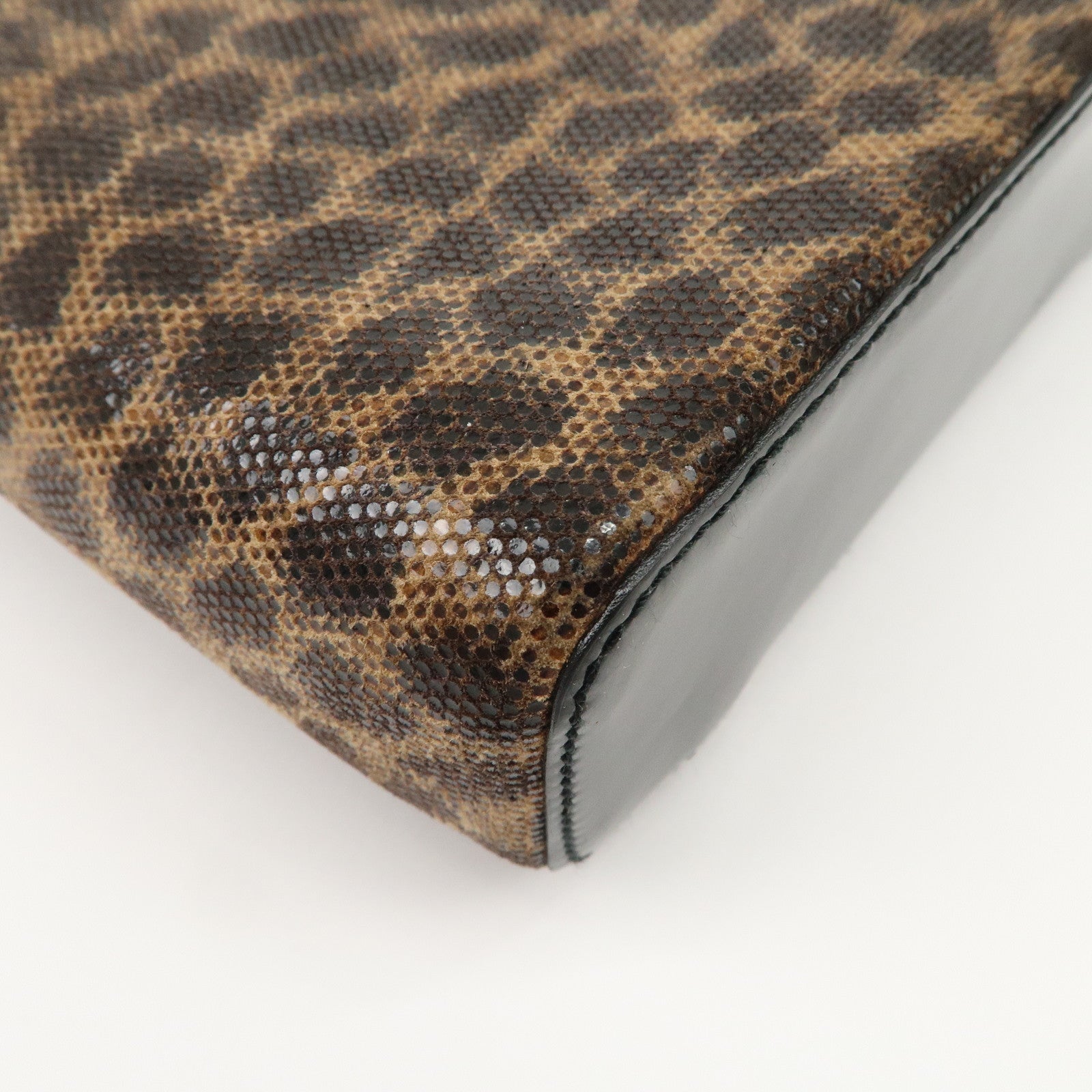 LOEWE Nylon Canvas Patent Leather Leopard Vanity Bag Black Beige Used