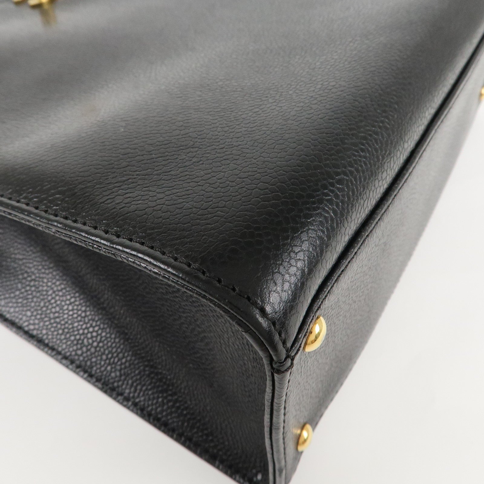 CHANEL COCO Mark Caviar Skin Chain Tote Bag Black Gold Used