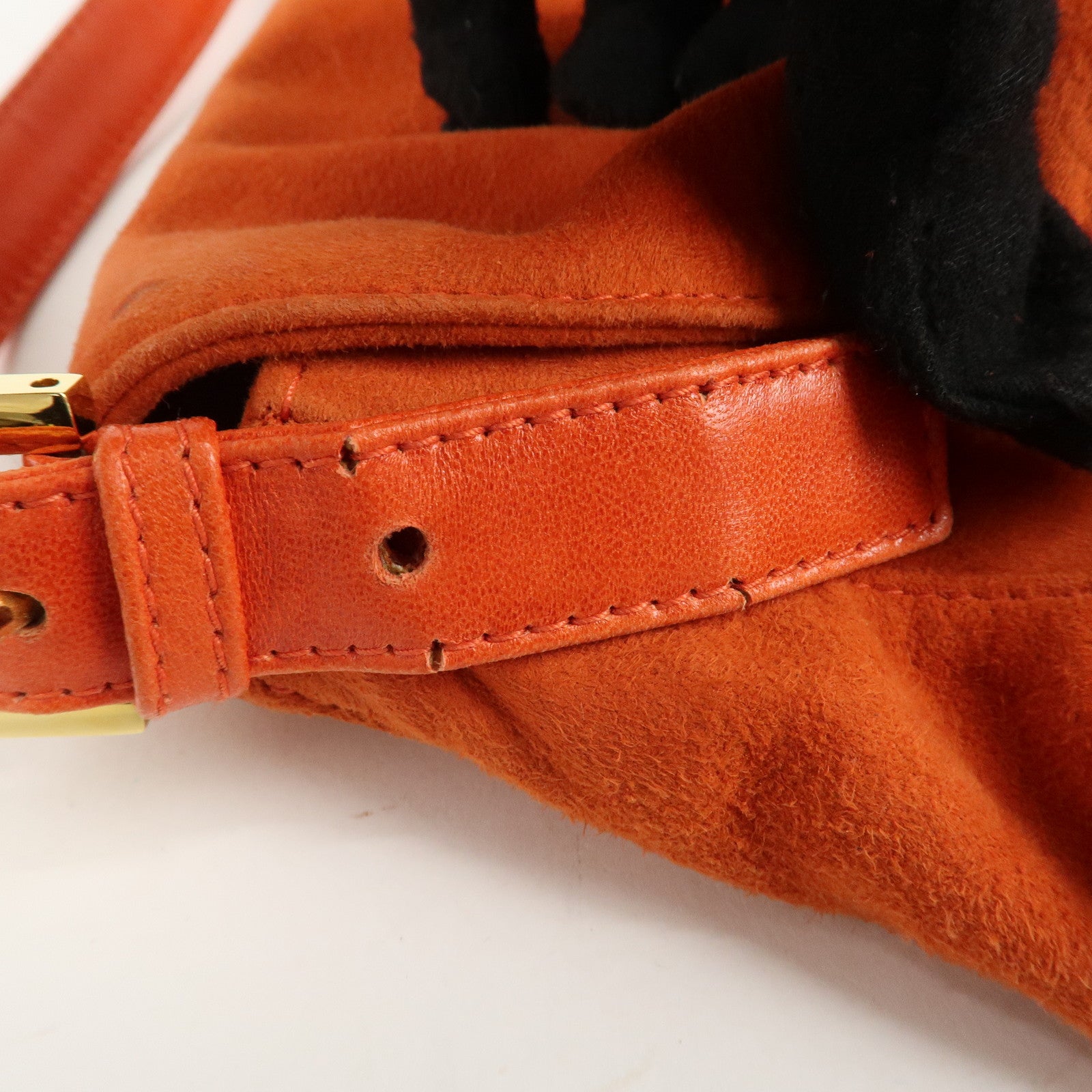 FENDI Mamma Baguette Suede Leather Shoulder Bag Orange 26325 Used