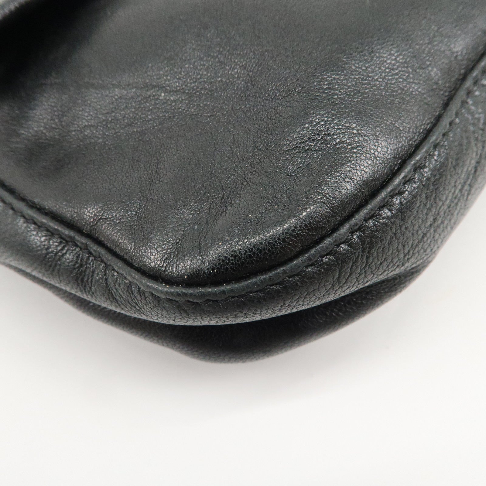 FENDI Mamma Baguette Leather Shoulder Bag Hand Bag Black 26424 Used