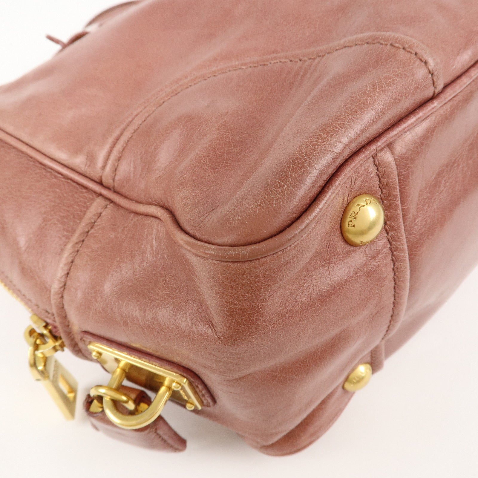 PRADA Leather 2Way Hand Bag Shoulder Bag Pink BL0821 Used