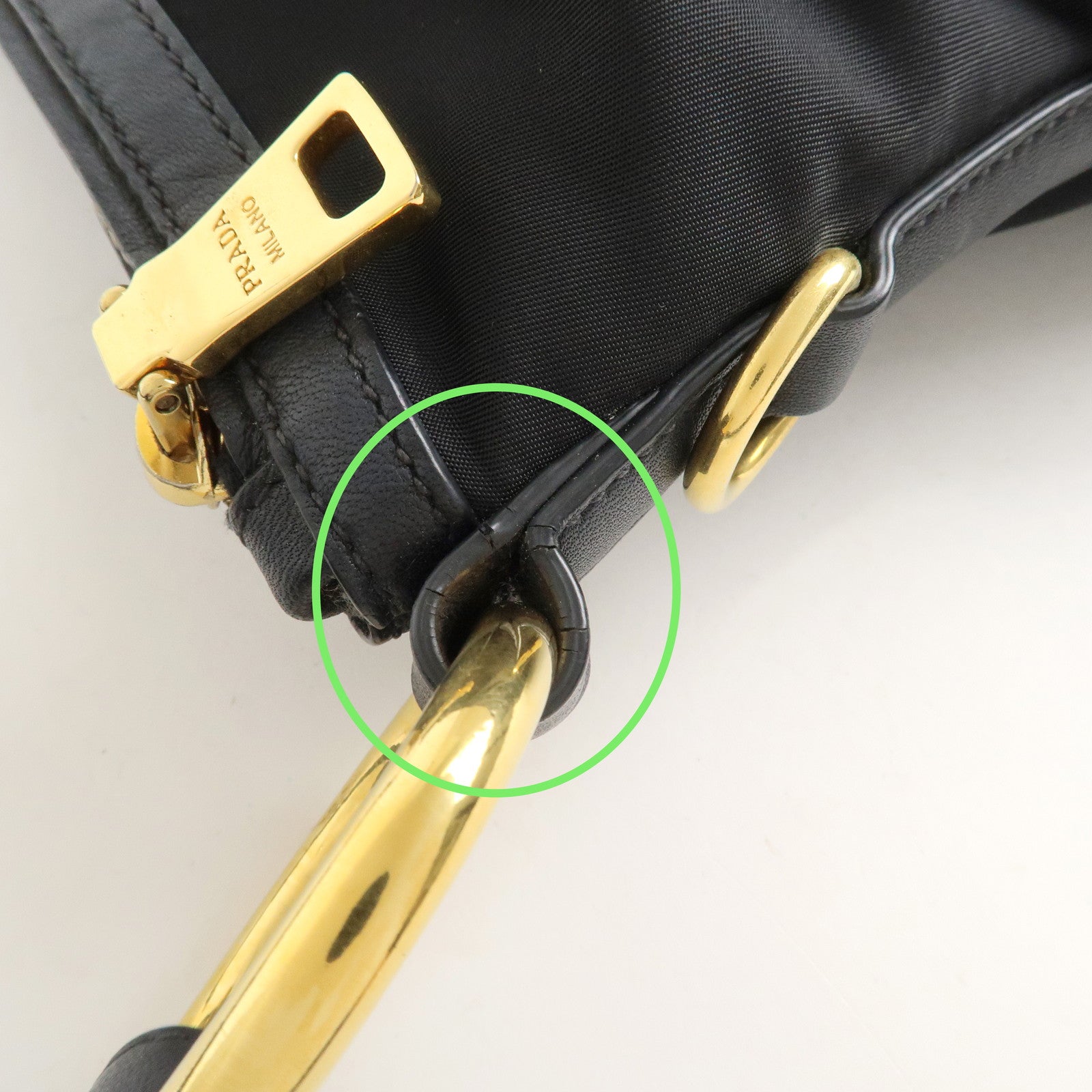 PRADA Nylon Leather Shoulder Bag Black Gold Hardware Used