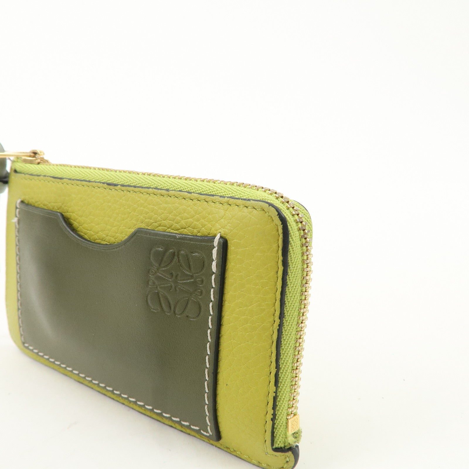 LOEWE Anagram Leather Coin Case Fragment Case Yellow Khaki Used