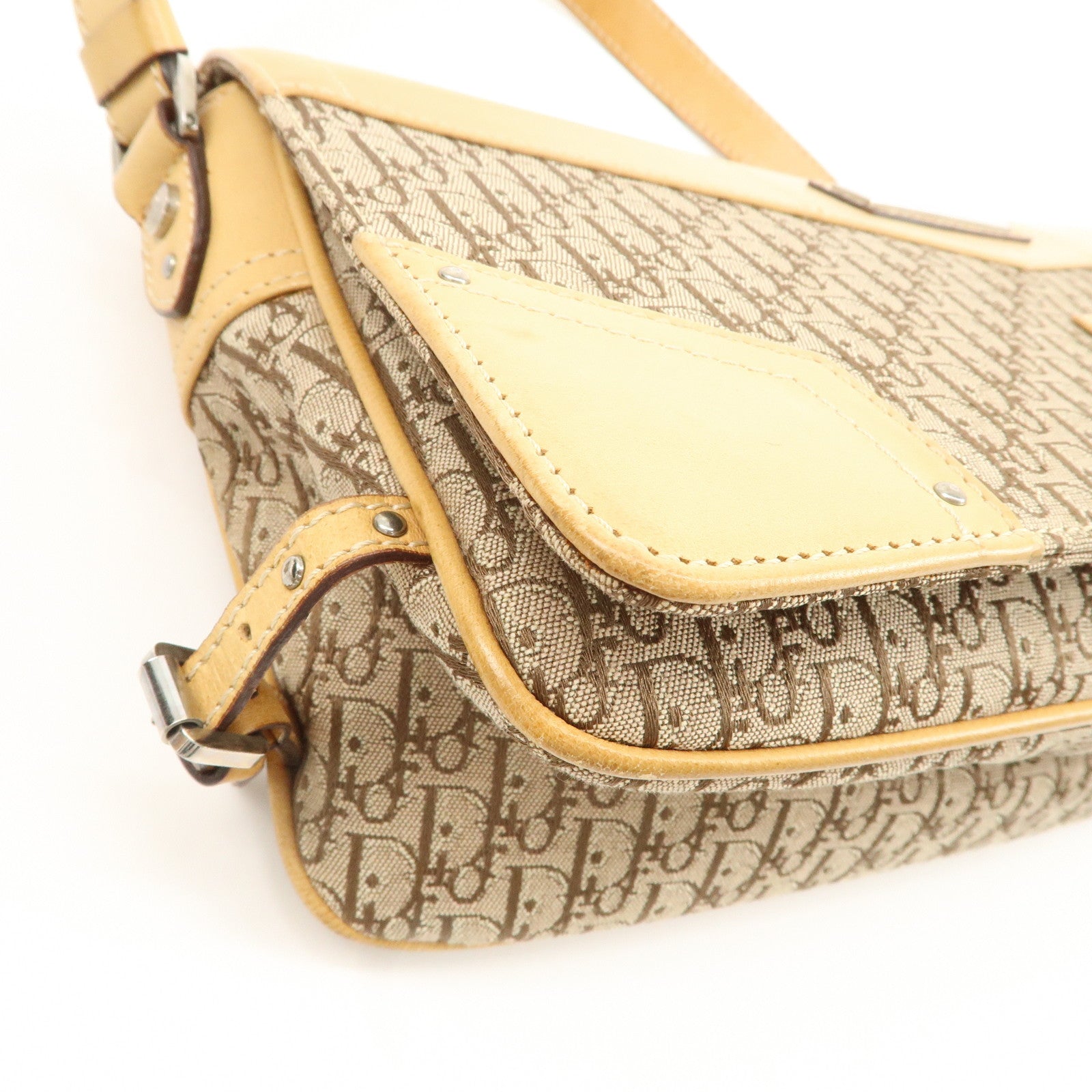 Christian Dior Trotter Canvas Leather Shoulder Bag Beige Used