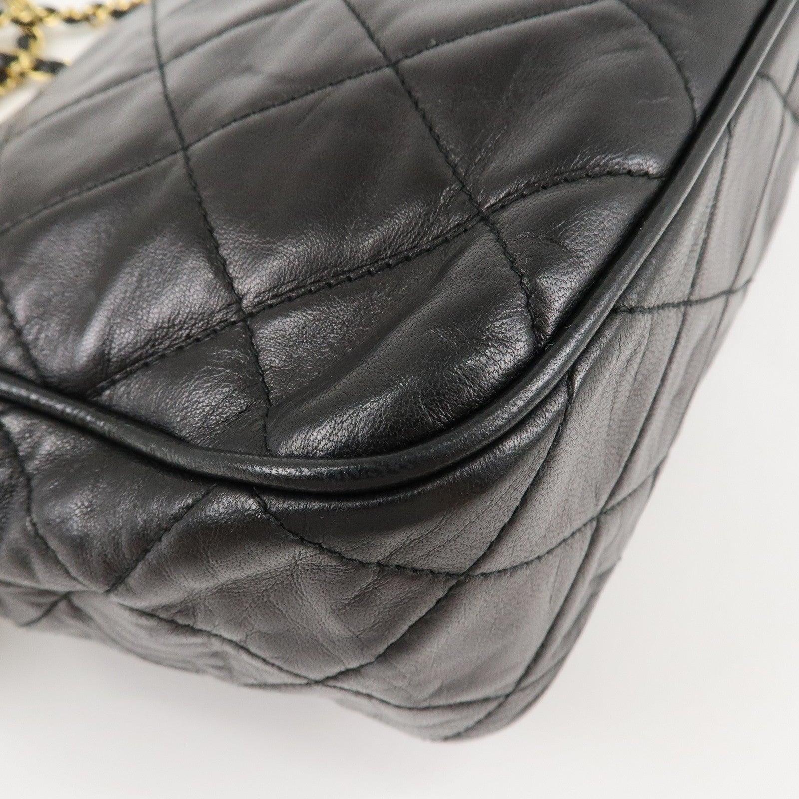 CHANEL Matelasse Lamb Skin COCO Mark Chain Shoulder Bag Black Used