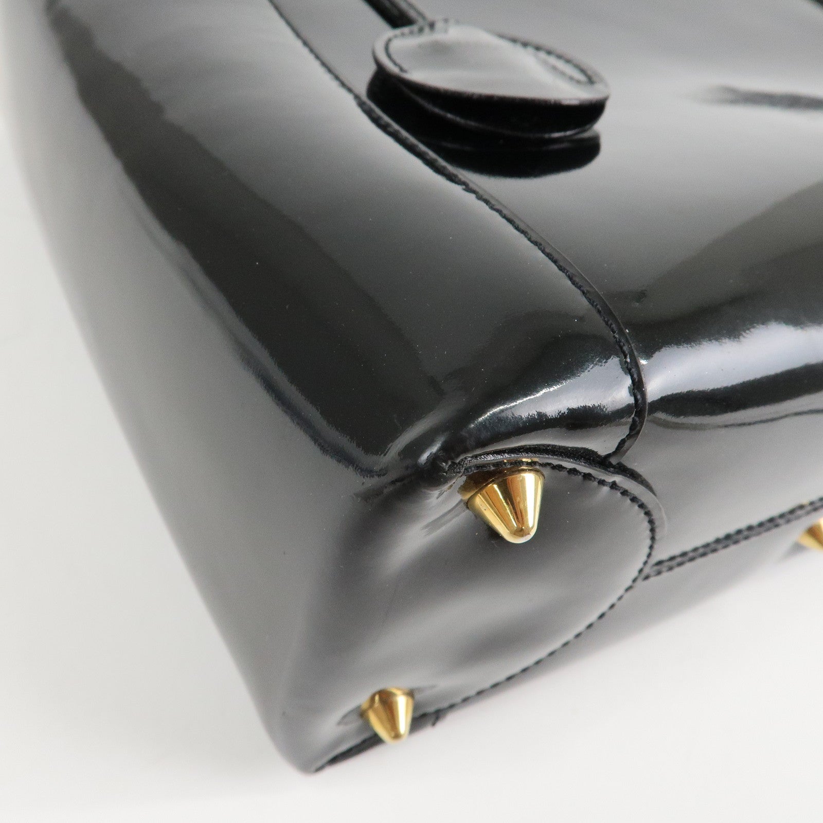 Christian Dior Maris Pearl Patent Leather Tote Bag Black Used