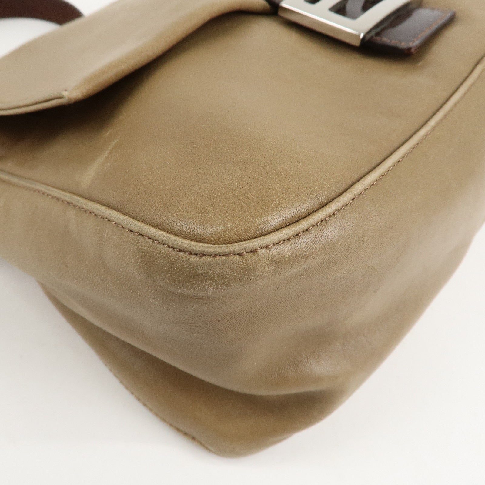 FENDI Mamma Baguette Leather Shoulder Bag Hand Bag Beige Used