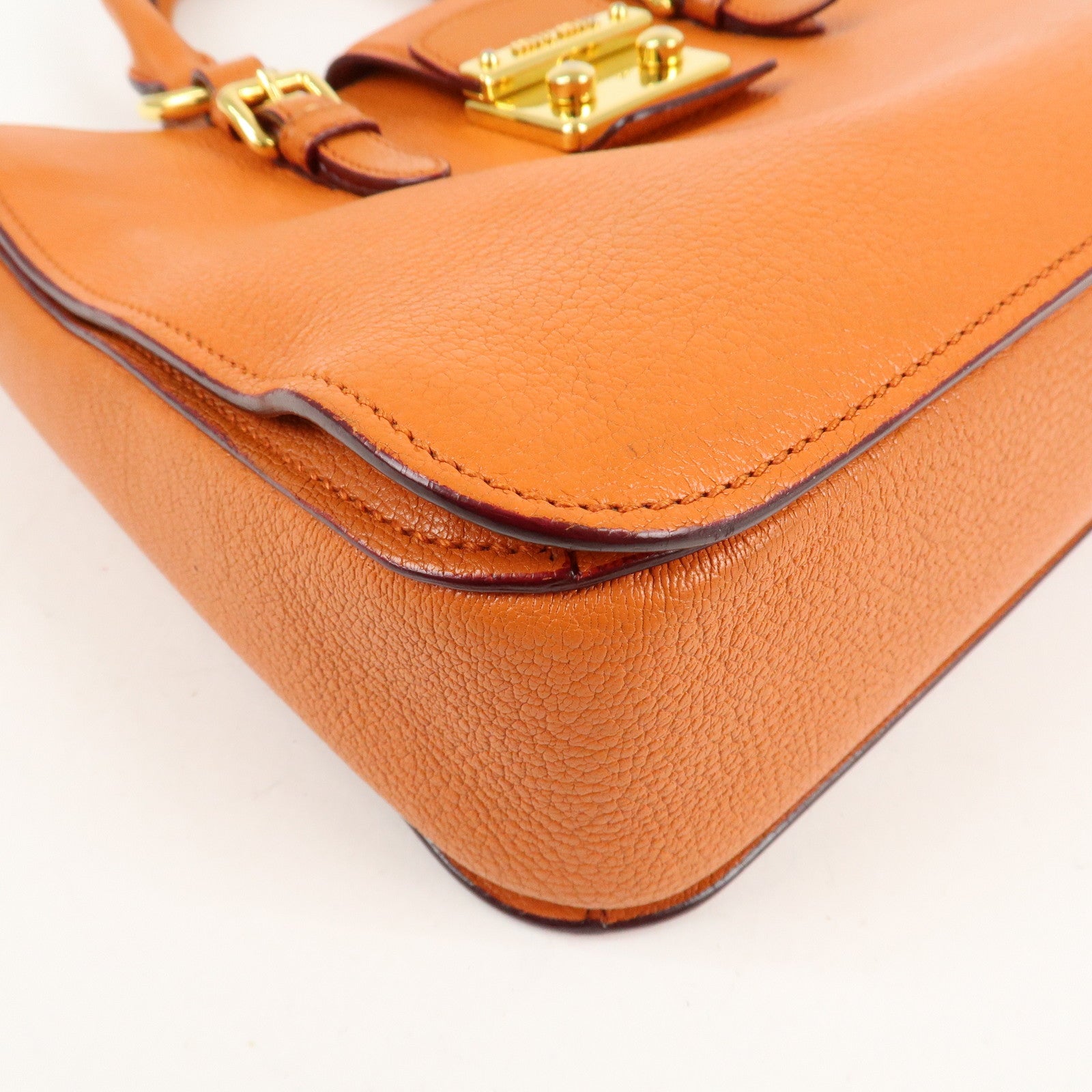 MIU MIU Madras Leather 2WAY Bag Hand Bag Orange RN0799 Used