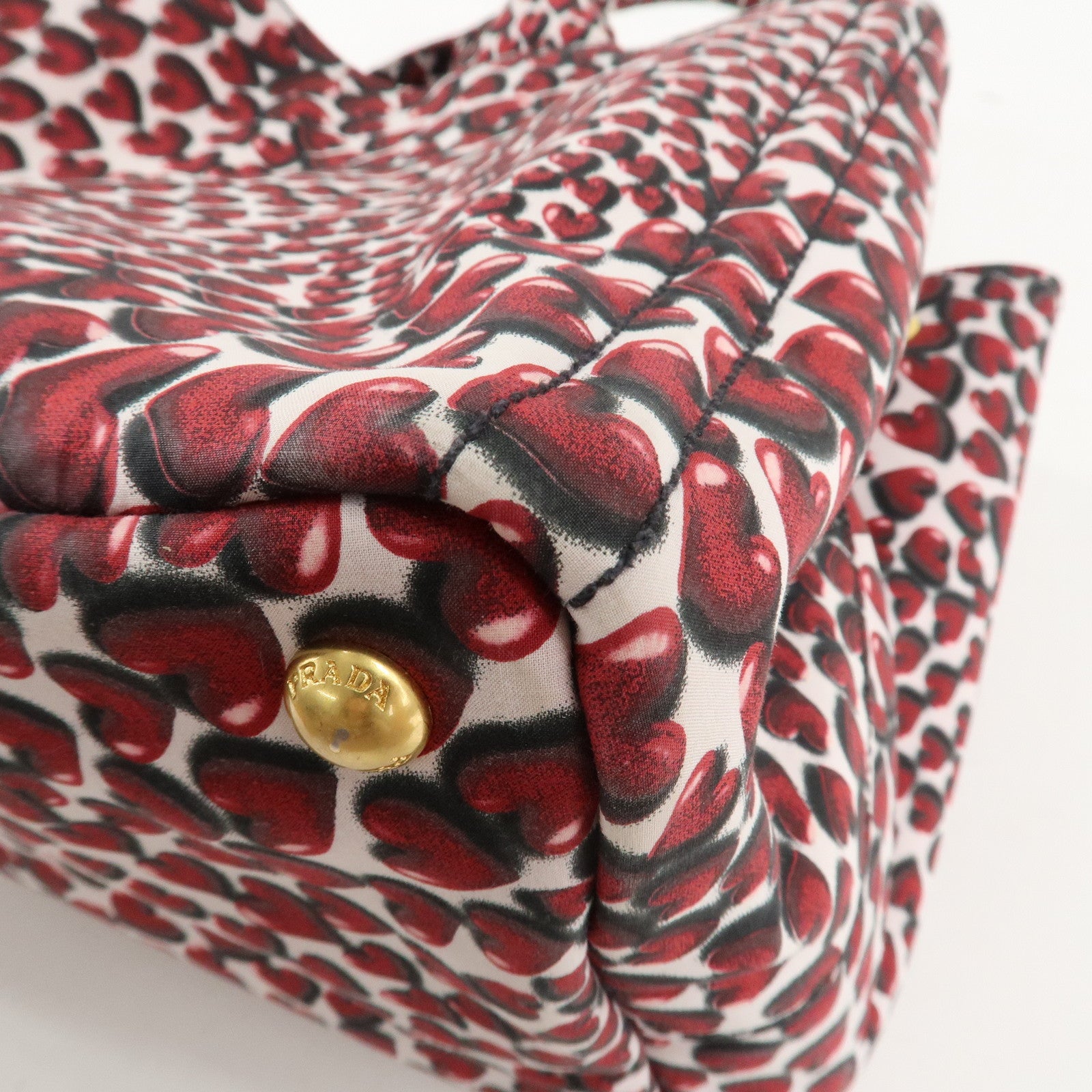 PRADA Canapa Canvas Tote Bag Hand 2Way Bag Red Ivory Gold BN1877 Used