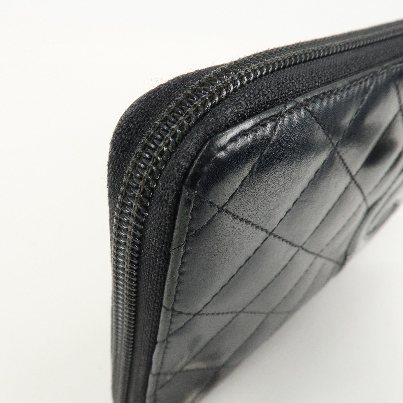 CHANEL Cambon Line Leather Round Zippy Long Wallet Black A26710 Used