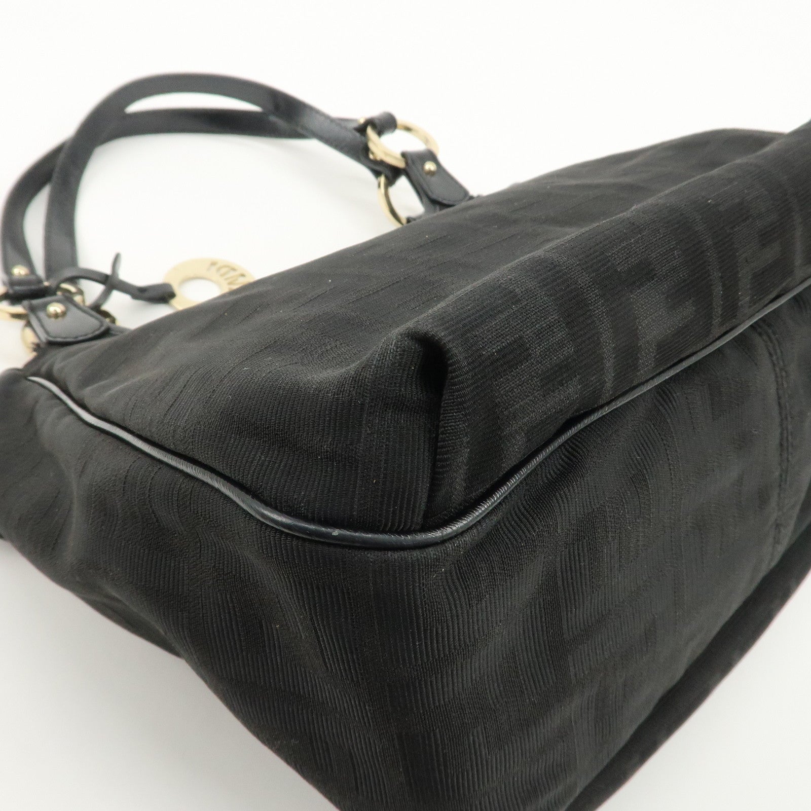 FENDI Zucca Canvas Leather Tote Bag Hand Bag Black 8BH156 Used