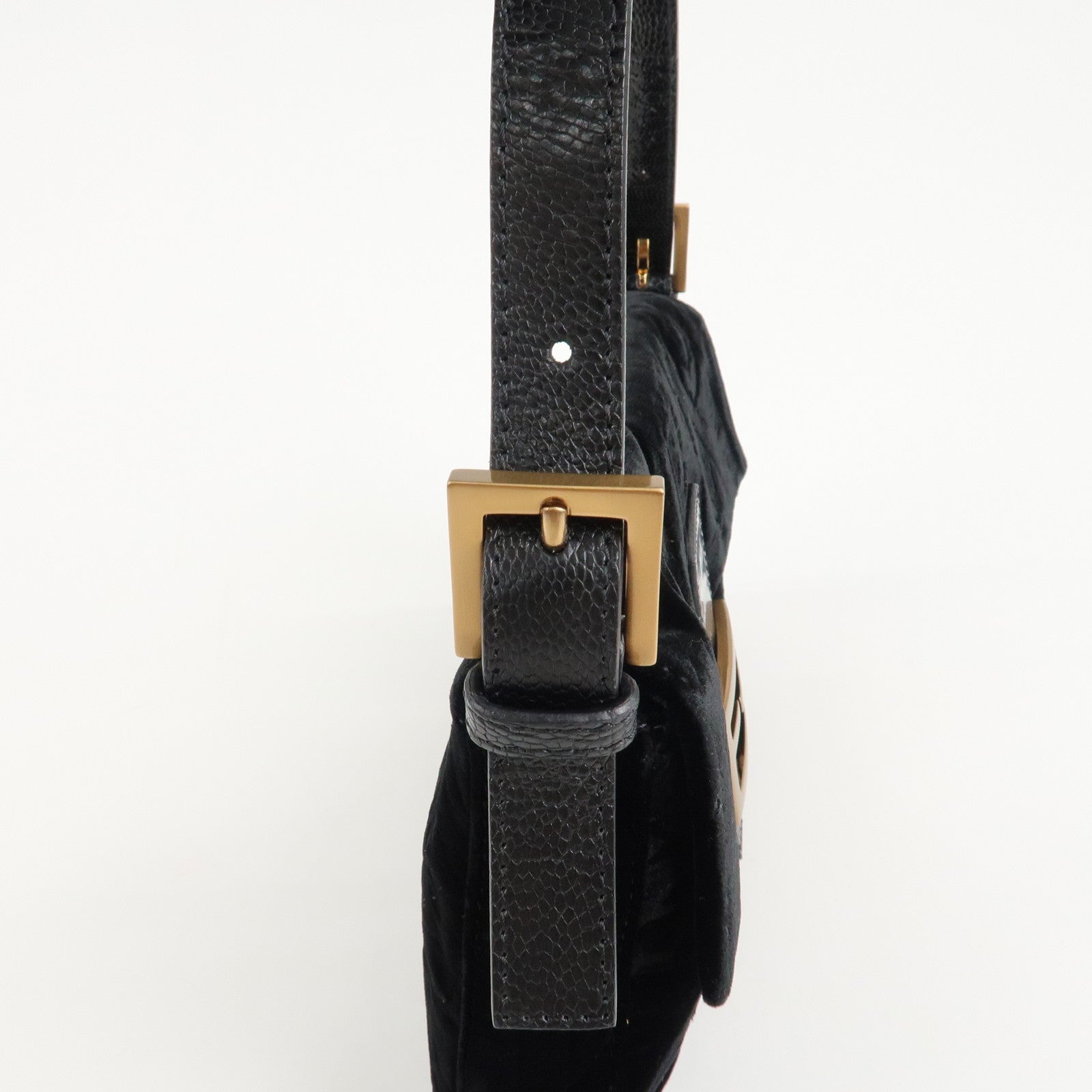FENDI Mamma Baguette Polyester Leather Shoulder Bag Black 8BR000 Used