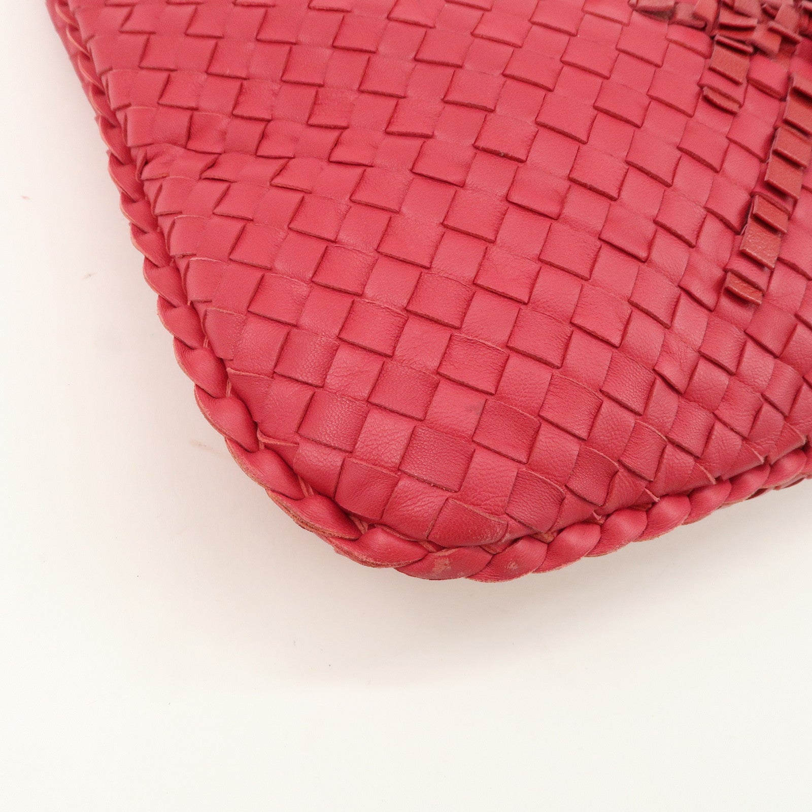 BOTTEGA VENETA Intrecciato Leather Shoulder Bag Red 115654 Used