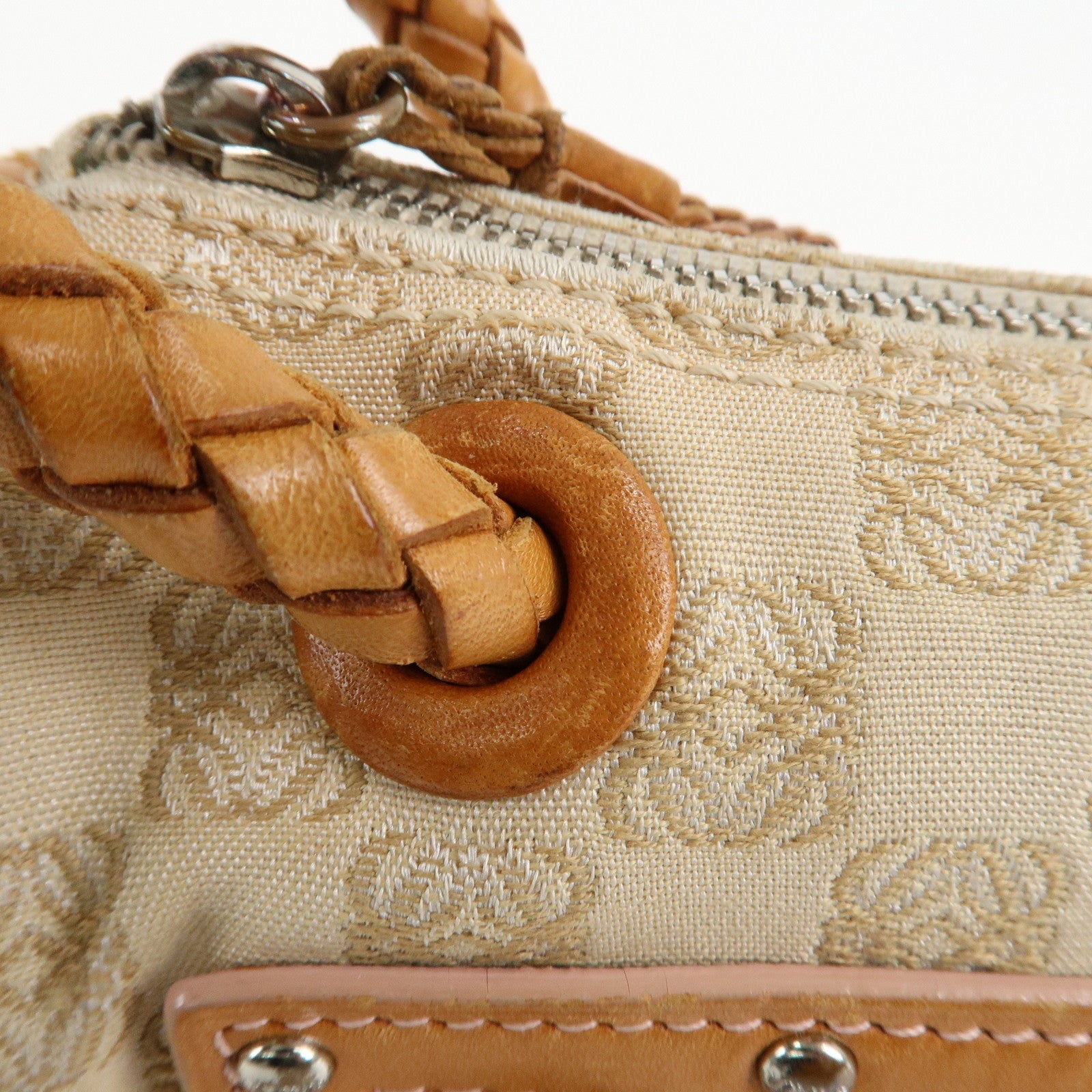 LOEWE Anagram Canvas Leather Shoulder Bag Boston Bag Beige Brown Used