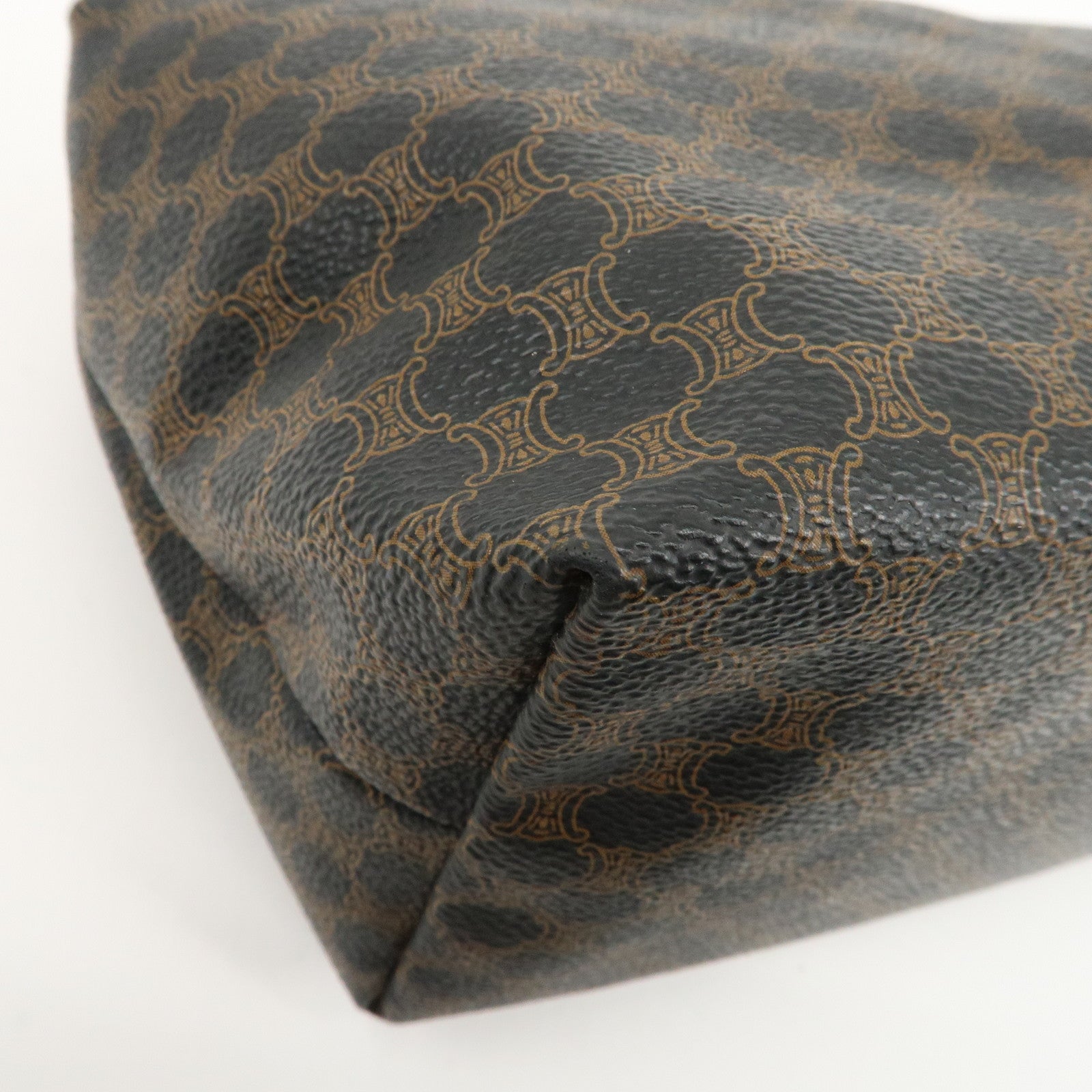 CELINE Macadam PVC Leather Hand Bag Black Brown Used