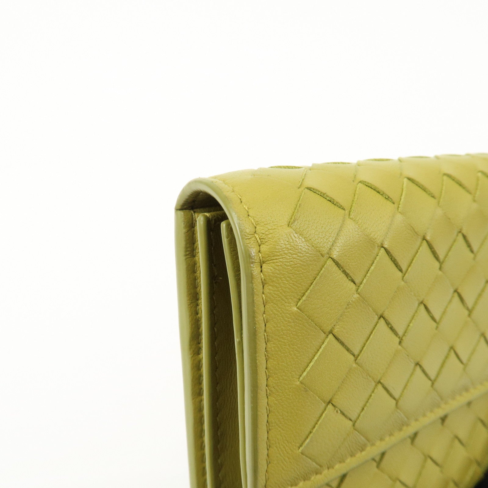 BOTTEGA VENETA Intrecciato Leather Bi-fold Long Wallet Yellow Used
