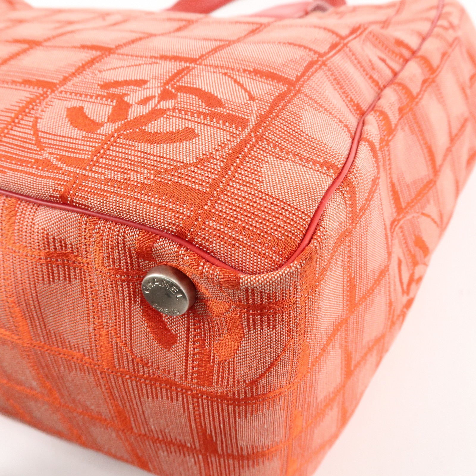 CHANEL New Travel Line Nylon Jacquard Leather Tote Bag Red A15991 Used