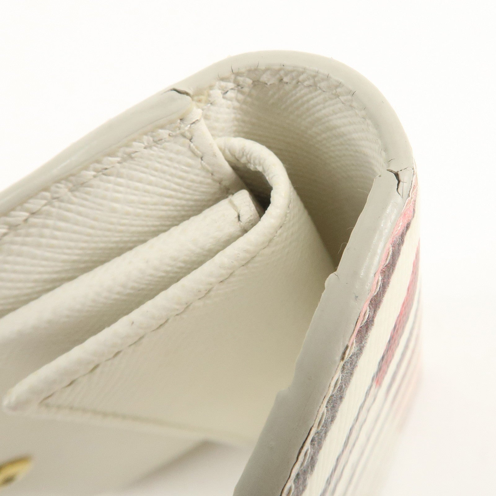 PRADA Logo Leather Lip Design Bi-Fold Wallet Ivory Used