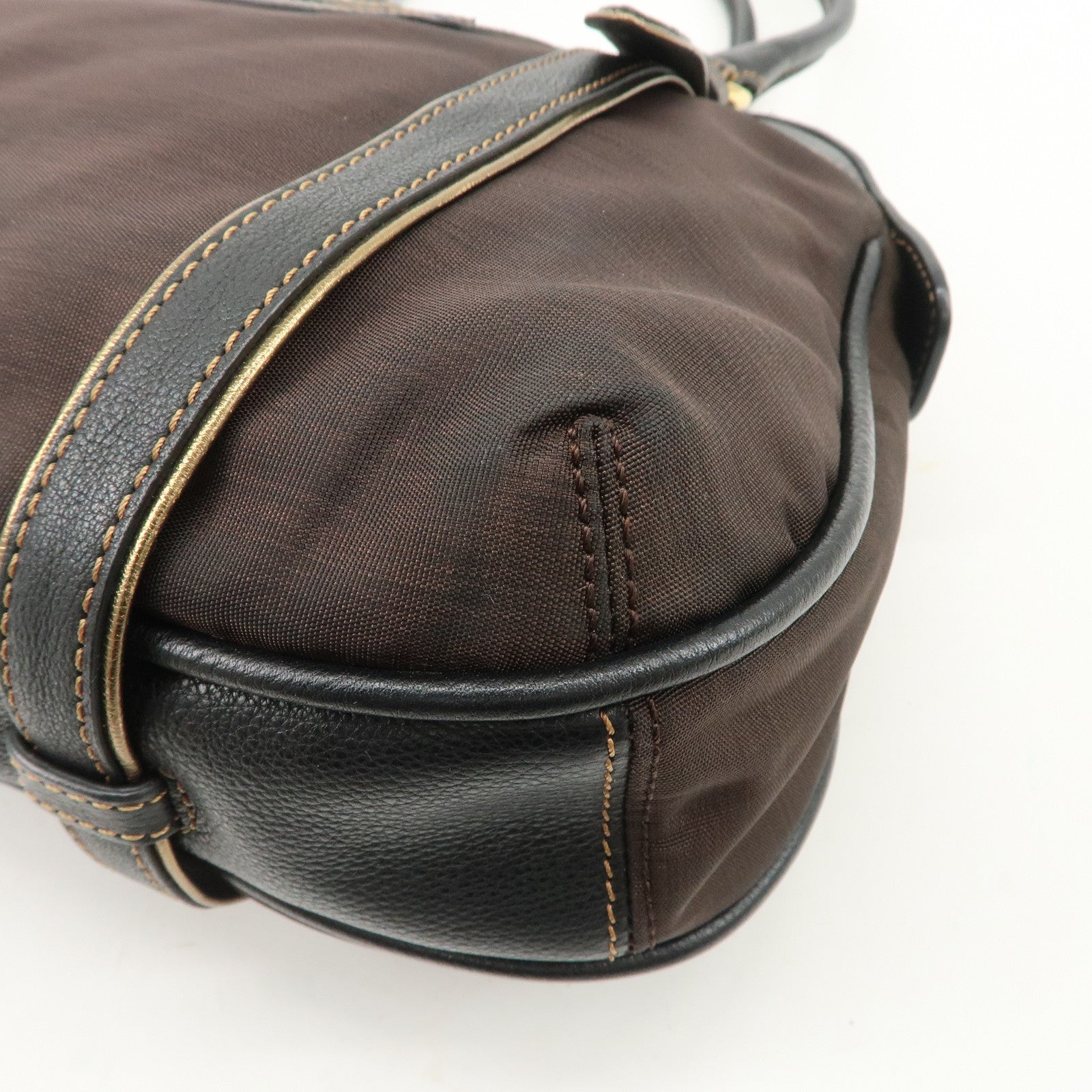 LOEWE Anagram Canvas Leather Hand Bag 340807 Brown Black Used