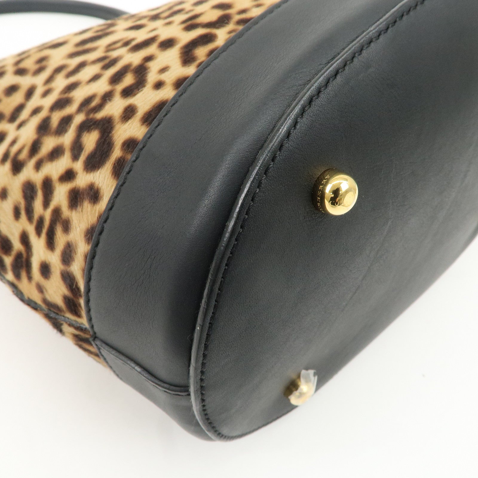 BURBERRY Unborn Calf Leather Bucket Bag Shoulder Bag Leopard Used