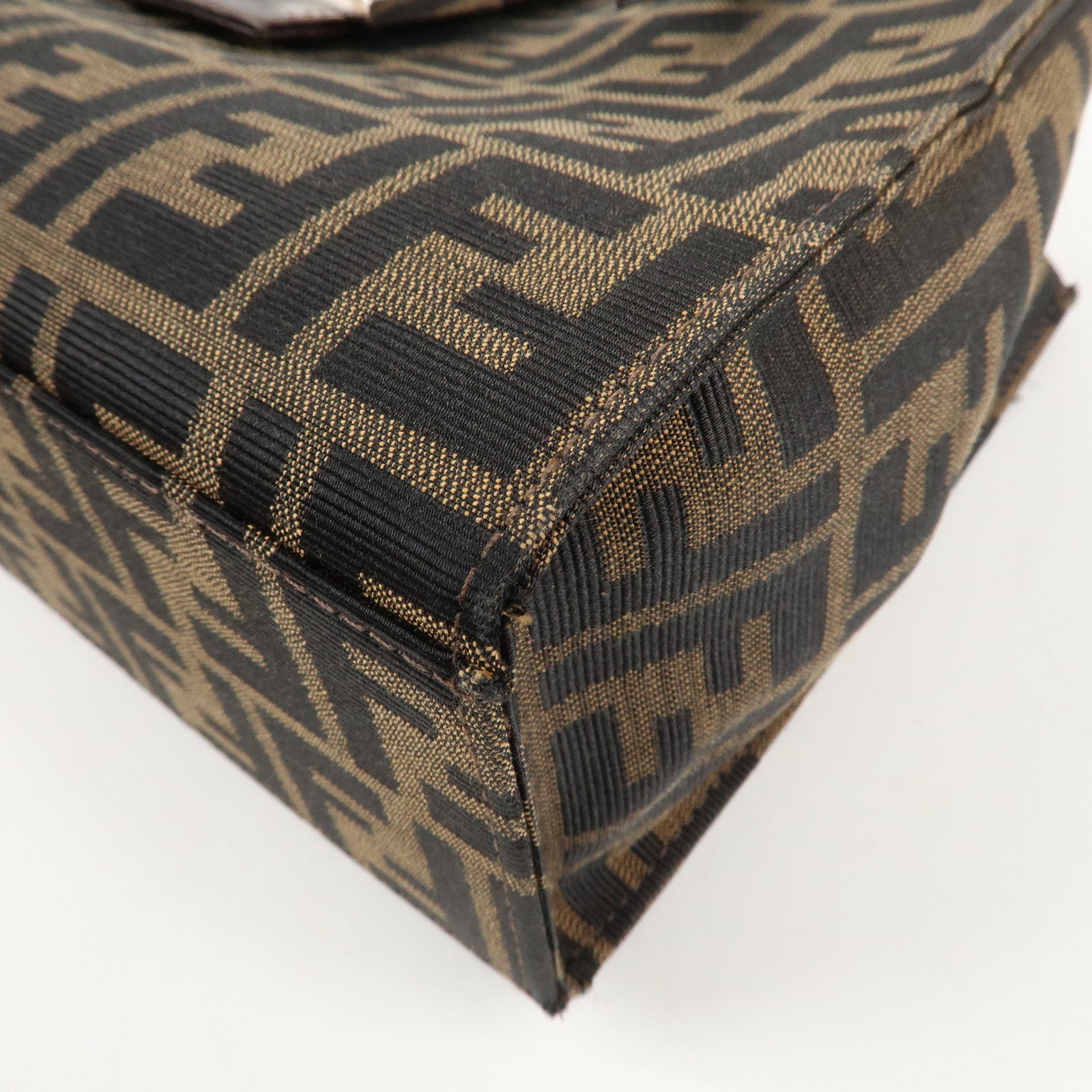 FENDI Zucca Canvas Leather Shoulder Bag Brown Black 15808 Used