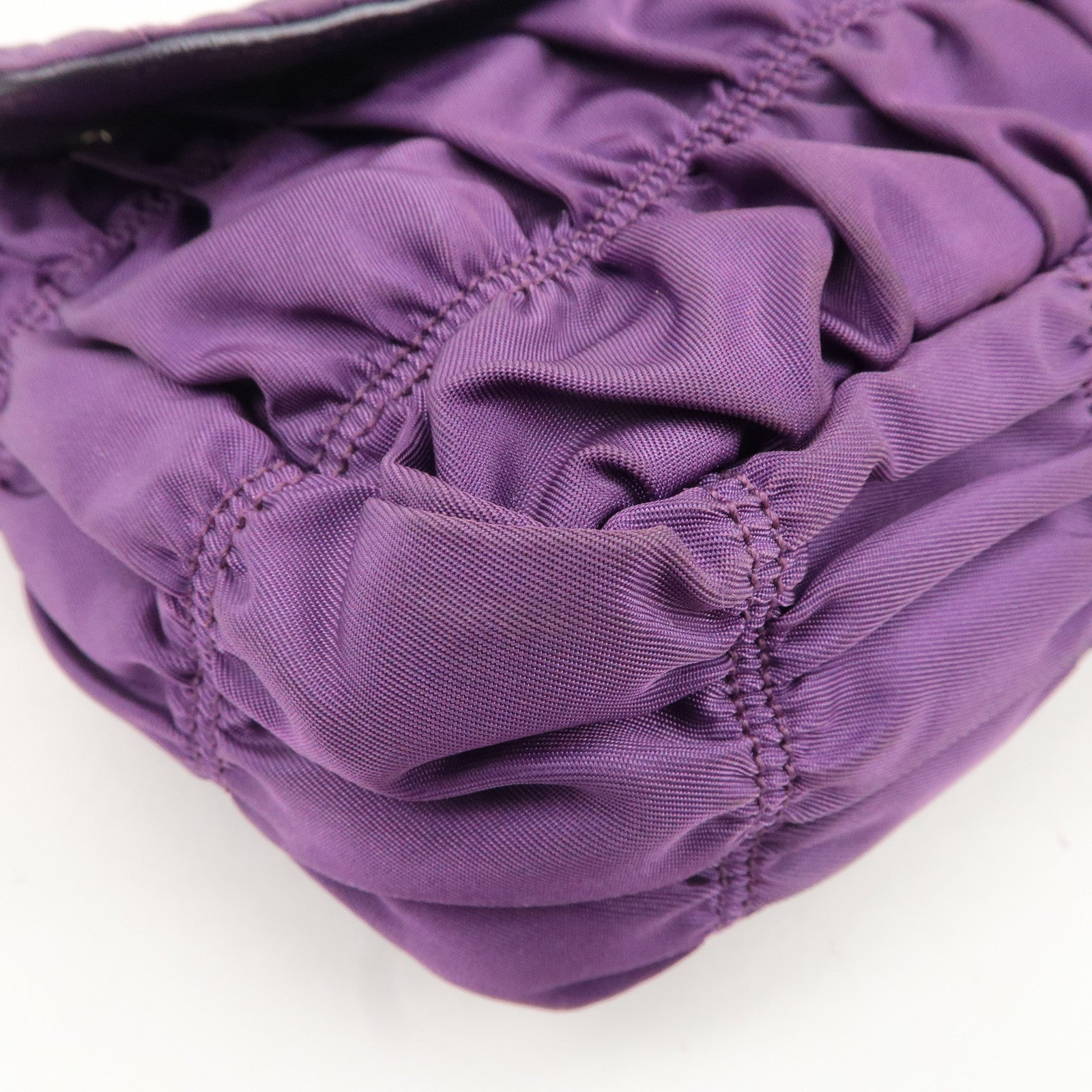 PRADA Nylon Leather Gathered Shoulder Bag Purple BR4609 Used