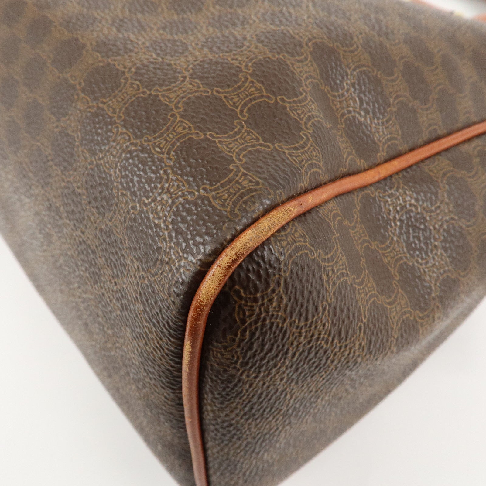 CELINE Macadam PVC Leather Boston Bag Hand Bag Brown Used