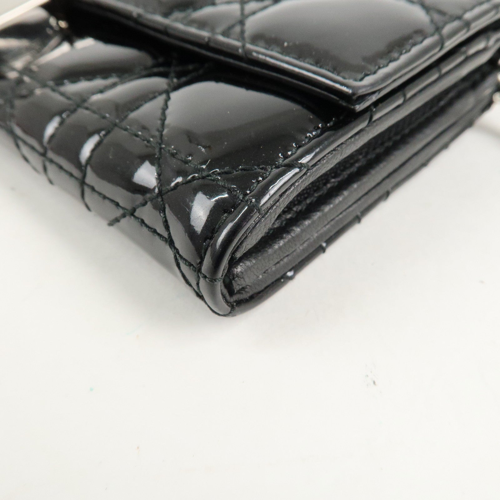 Christian Dior New Lock Cannage Patent Leather Chain Long Wallet Used