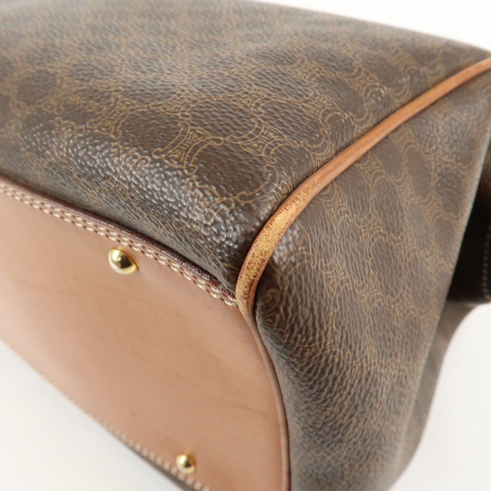 CELINE Macadam PVC Leather Boston Bag Hand Bag Brown Used