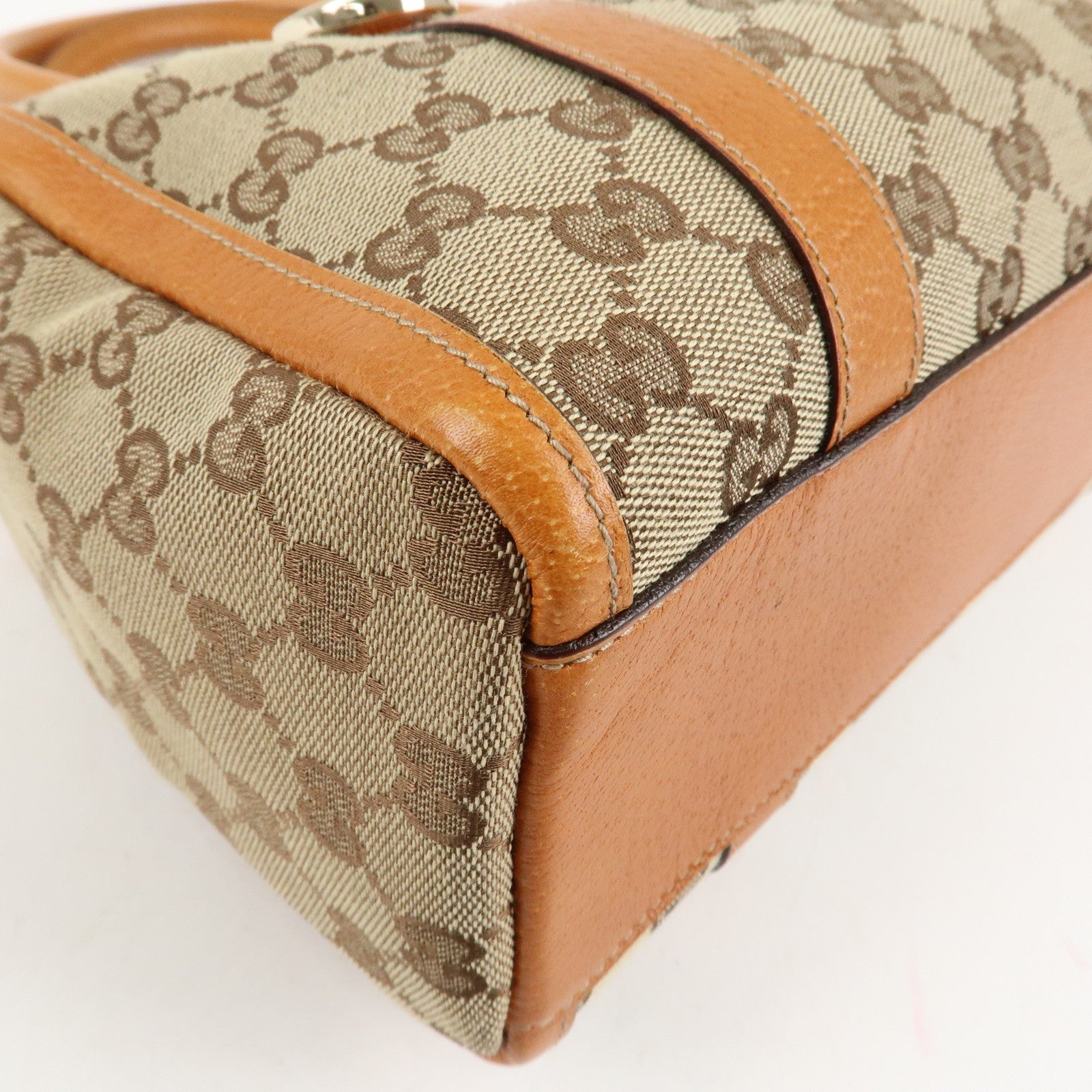 GUCCI Abbey GG Canvas Leather Mini Boston Bag Beige Orange 130942 Used