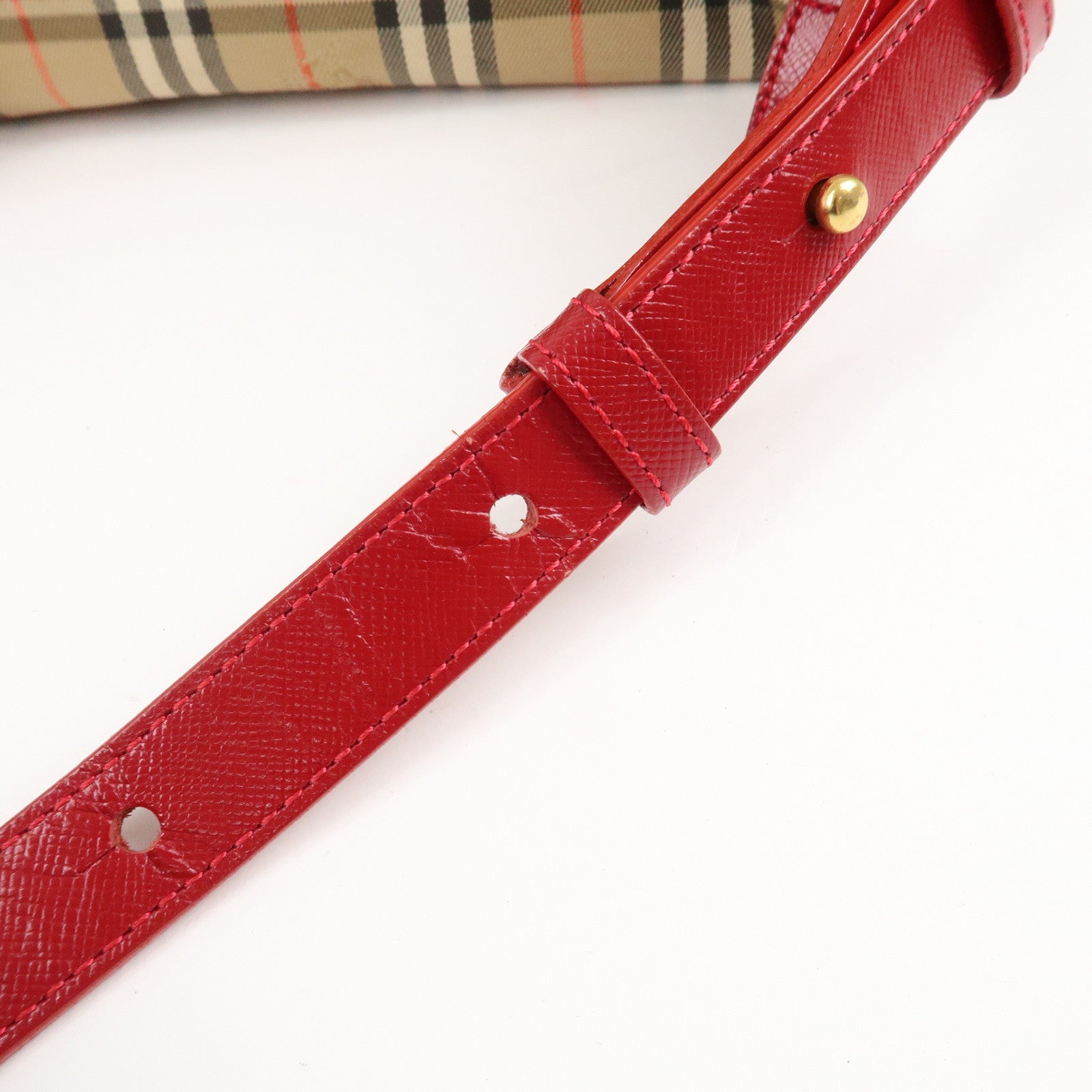 BURBERRY Nova Plaid Canvas Leather Shoulder Bag Hand Bag Red Used