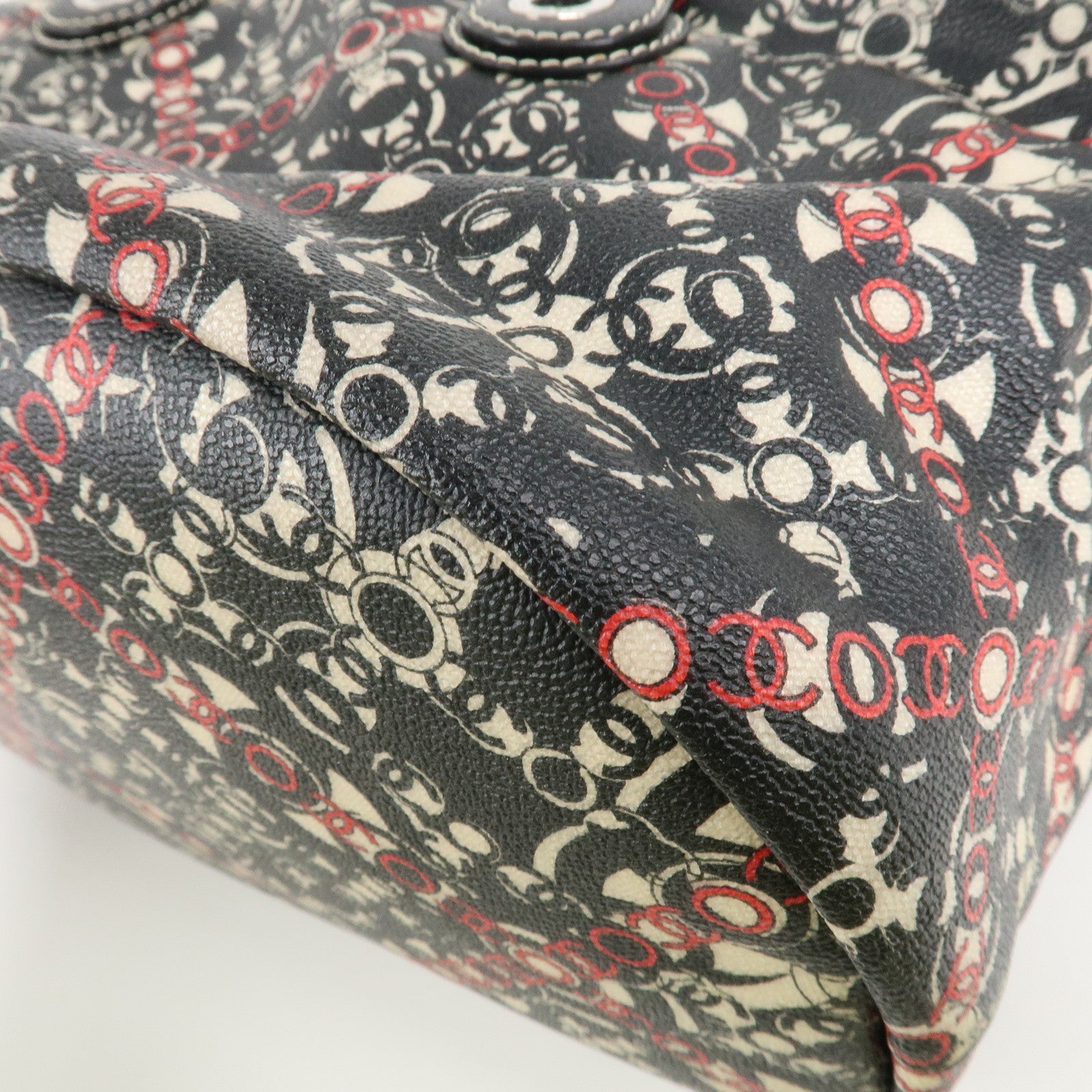 CHANEL COCO Travel PVC Leather Boston Bag Black Silver HDW Used