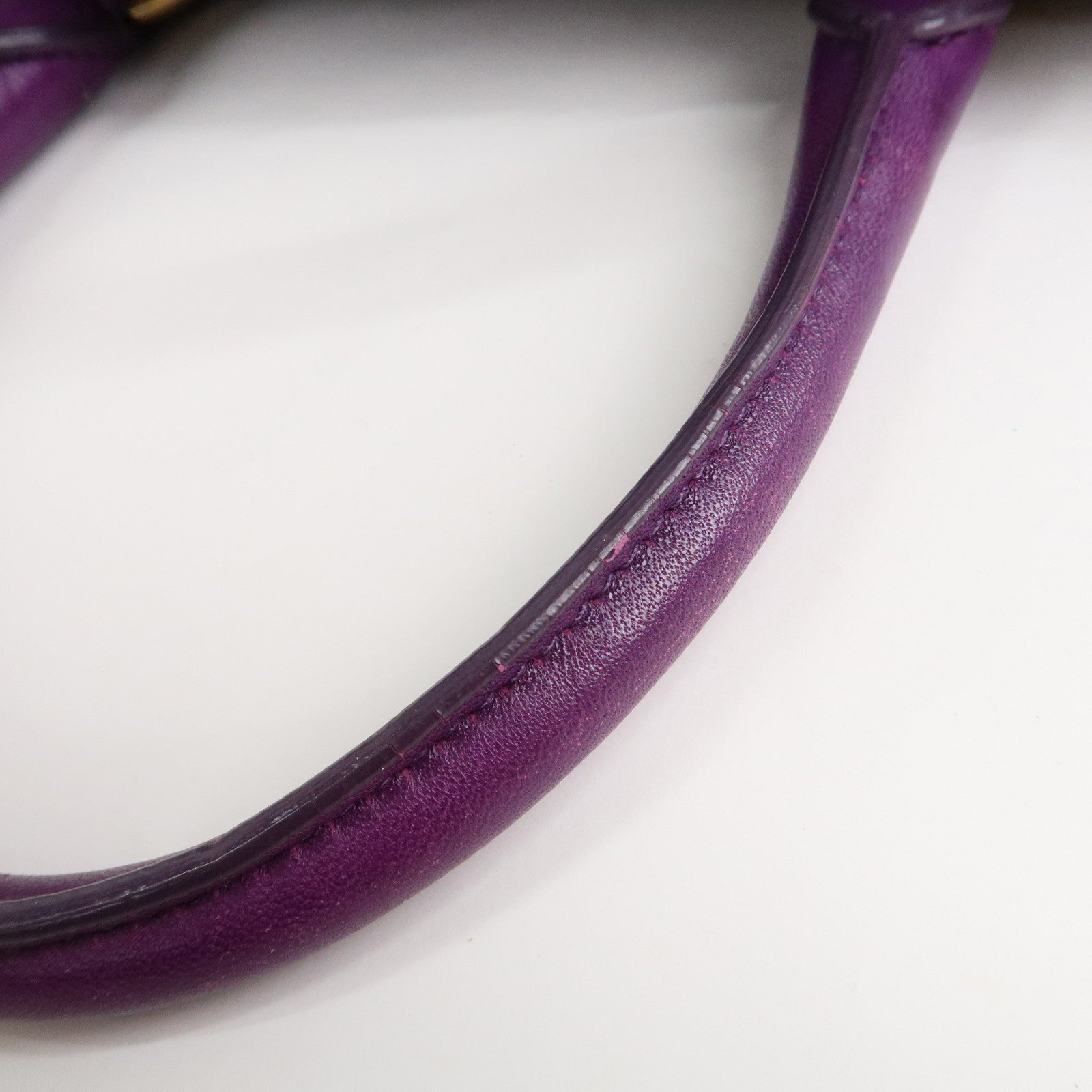 PRADA Leather Gathered Hand Bag Purple Gold Hardware BN2394 Used