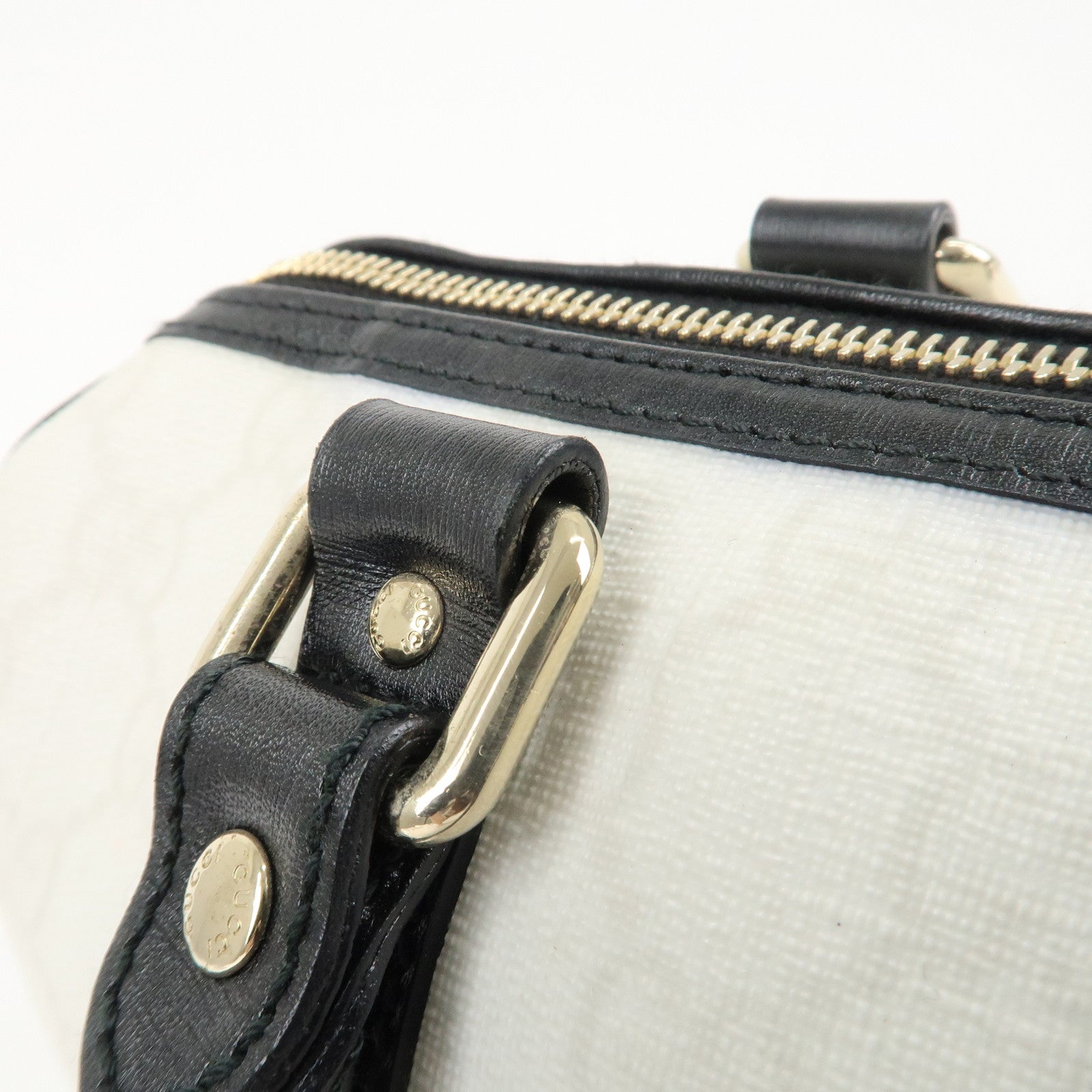 GUCCI GG Supreme Patent Leather Mini Boston Bag Ivory Black 193604 Used