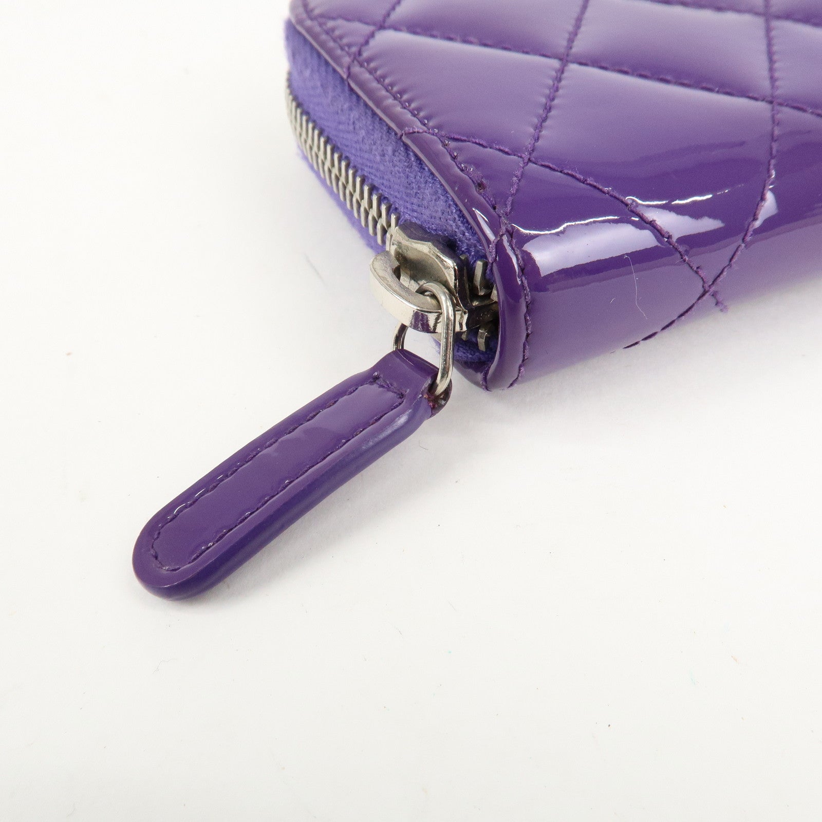 CHANEL Matelasse Patent Leather Card Case Coin Case Purple Used