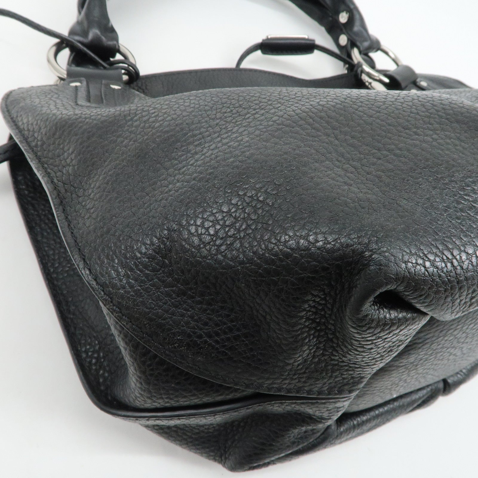 CELINE Leather Shoulder Bag Hand Bag Silver Hardware Black Used