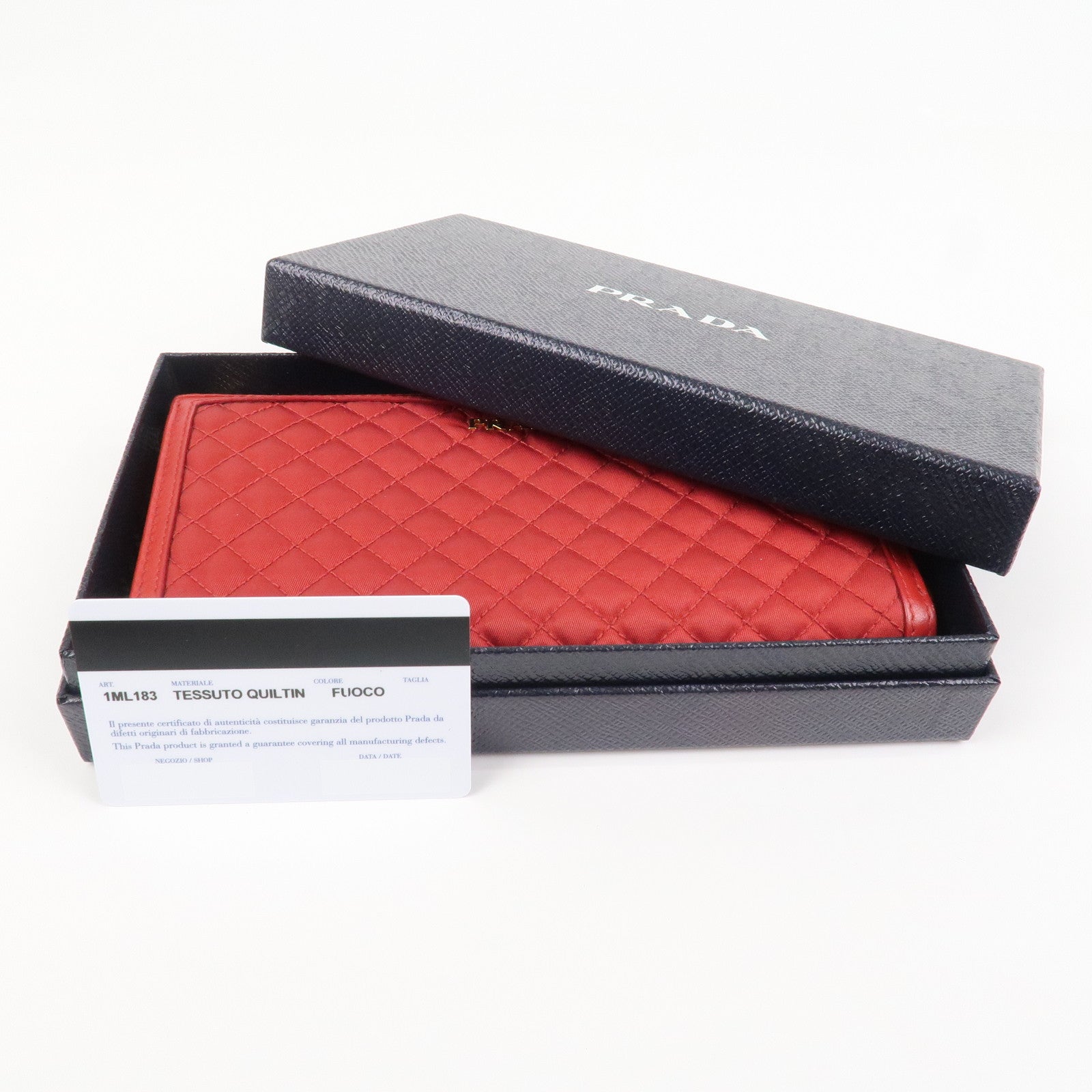 PRADA Nylon Leather L Fastener Zippy Long Wallet Red 1ML183