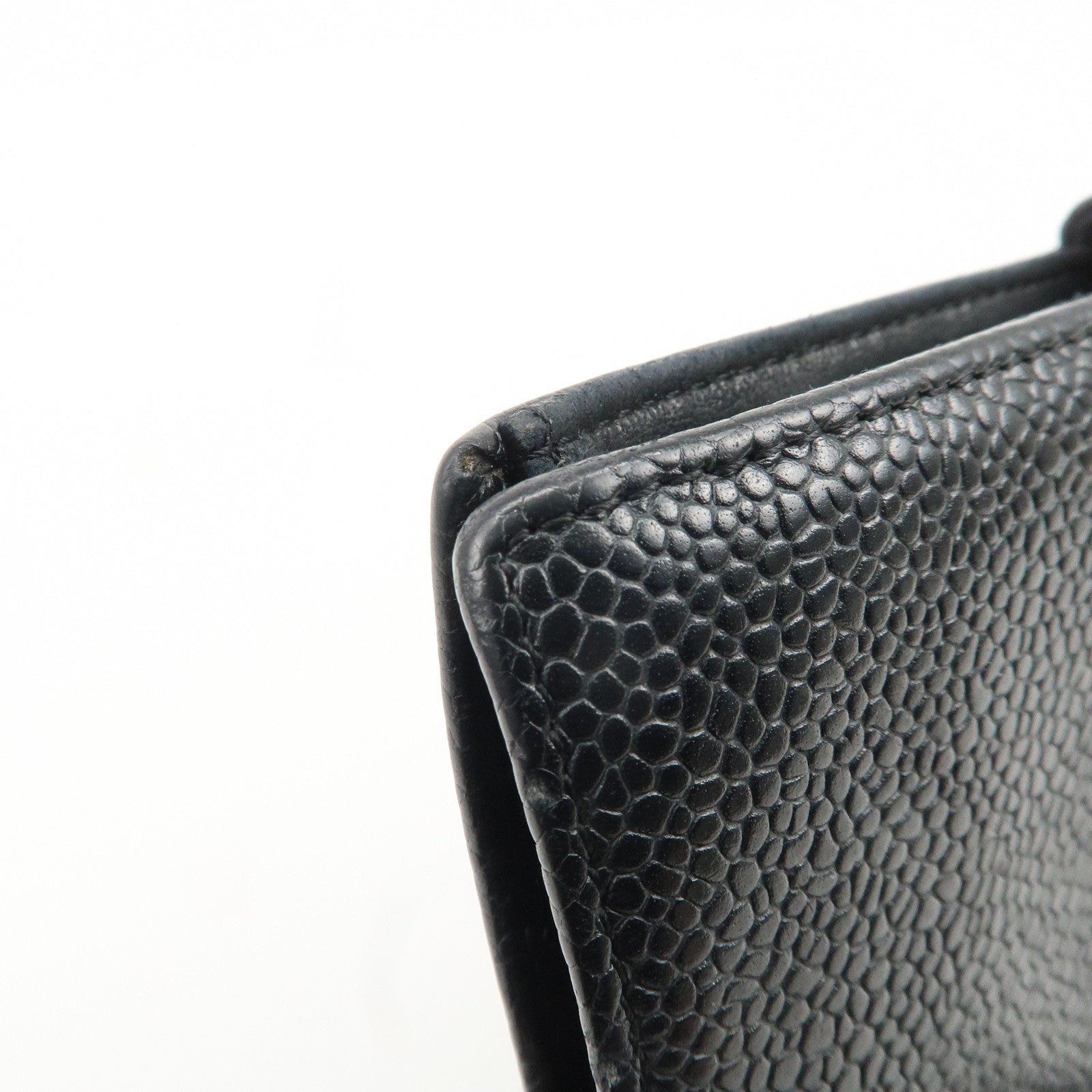 CHANEL COCO Mark Caviar Skin Bi-fold Wallet Black Used