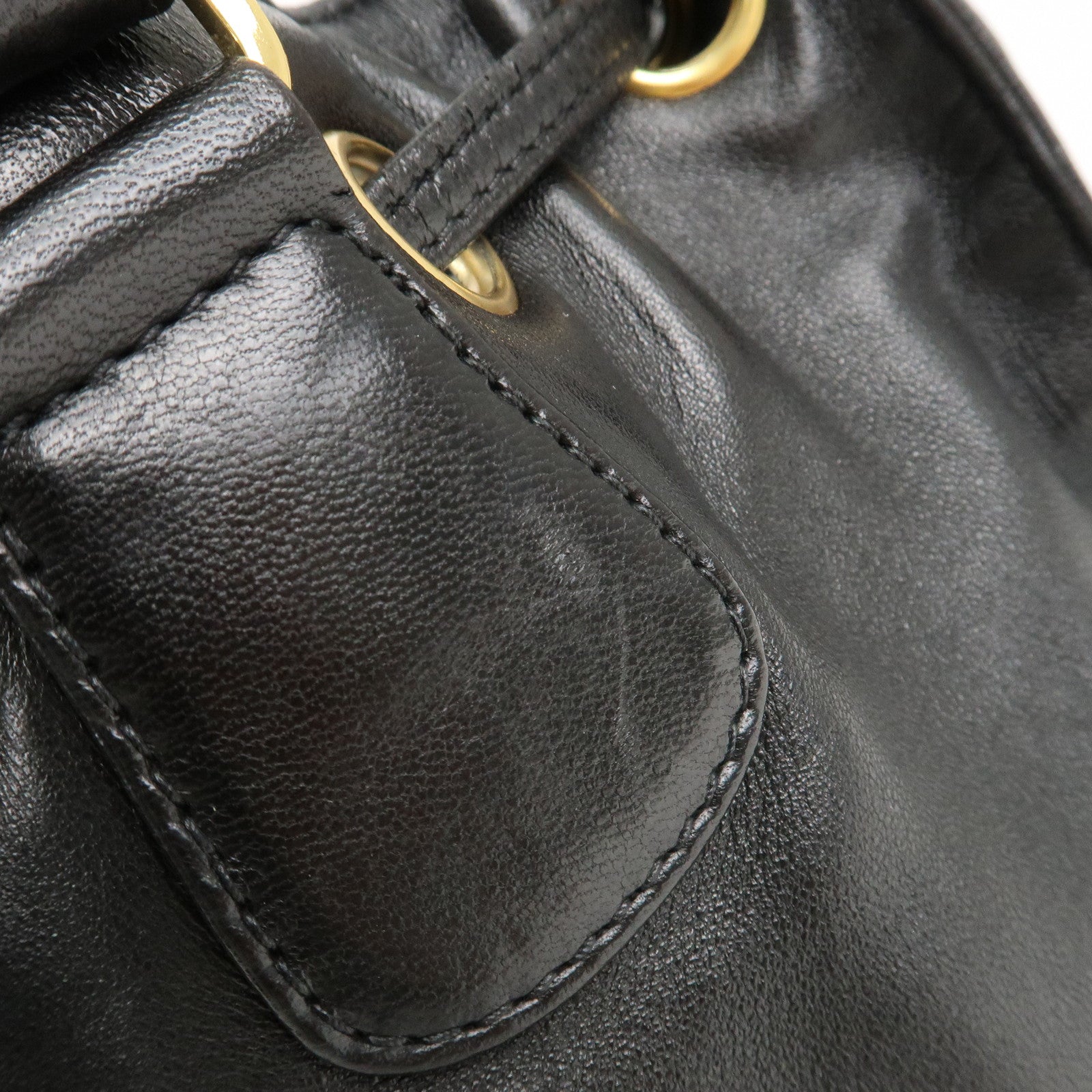 CHANEL COCO Mark Lamb Skin Stitch Shoulder Bag Black Gold Used