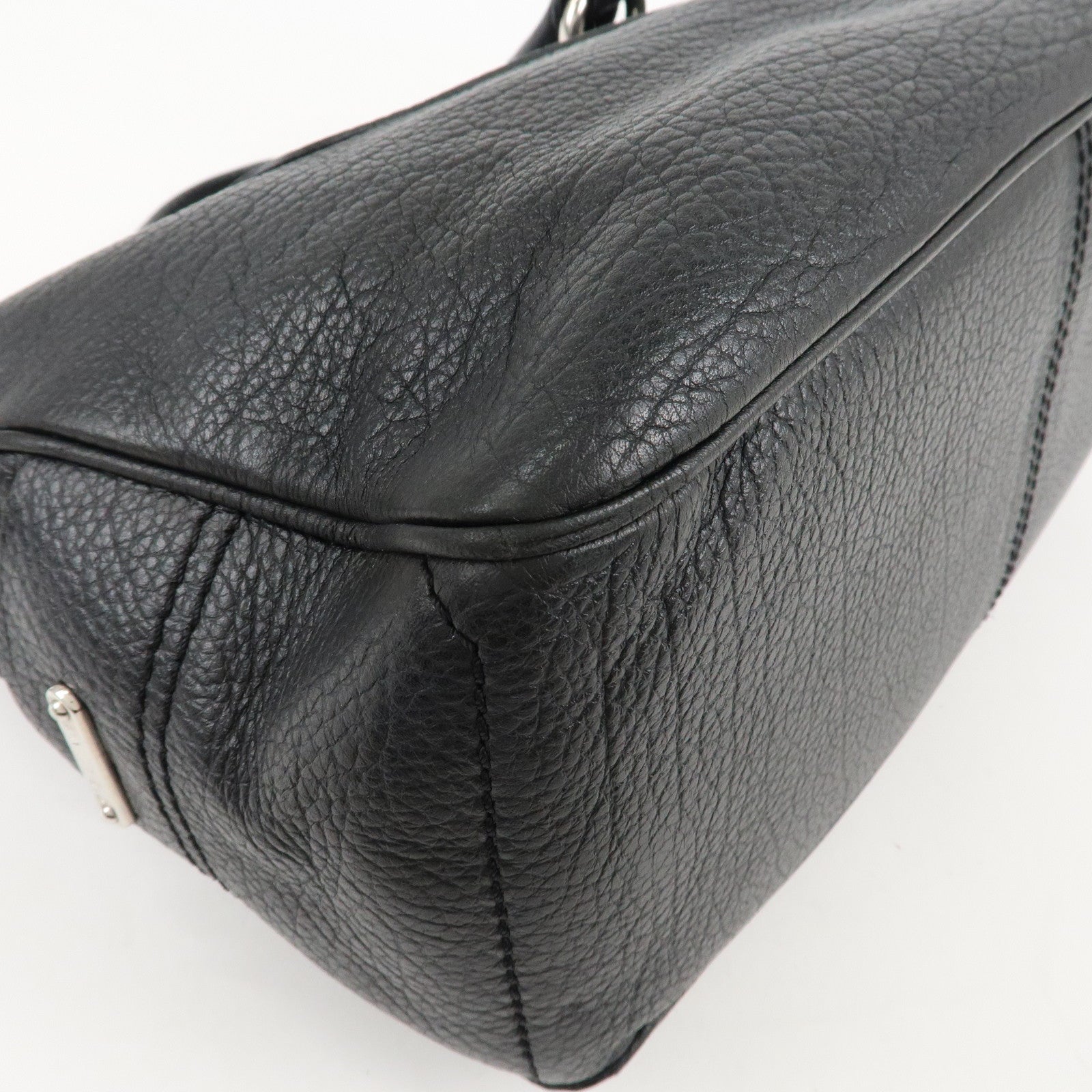 CELINE Leather Boogie Bag Hand Bag Silver Hard Ware Black Used