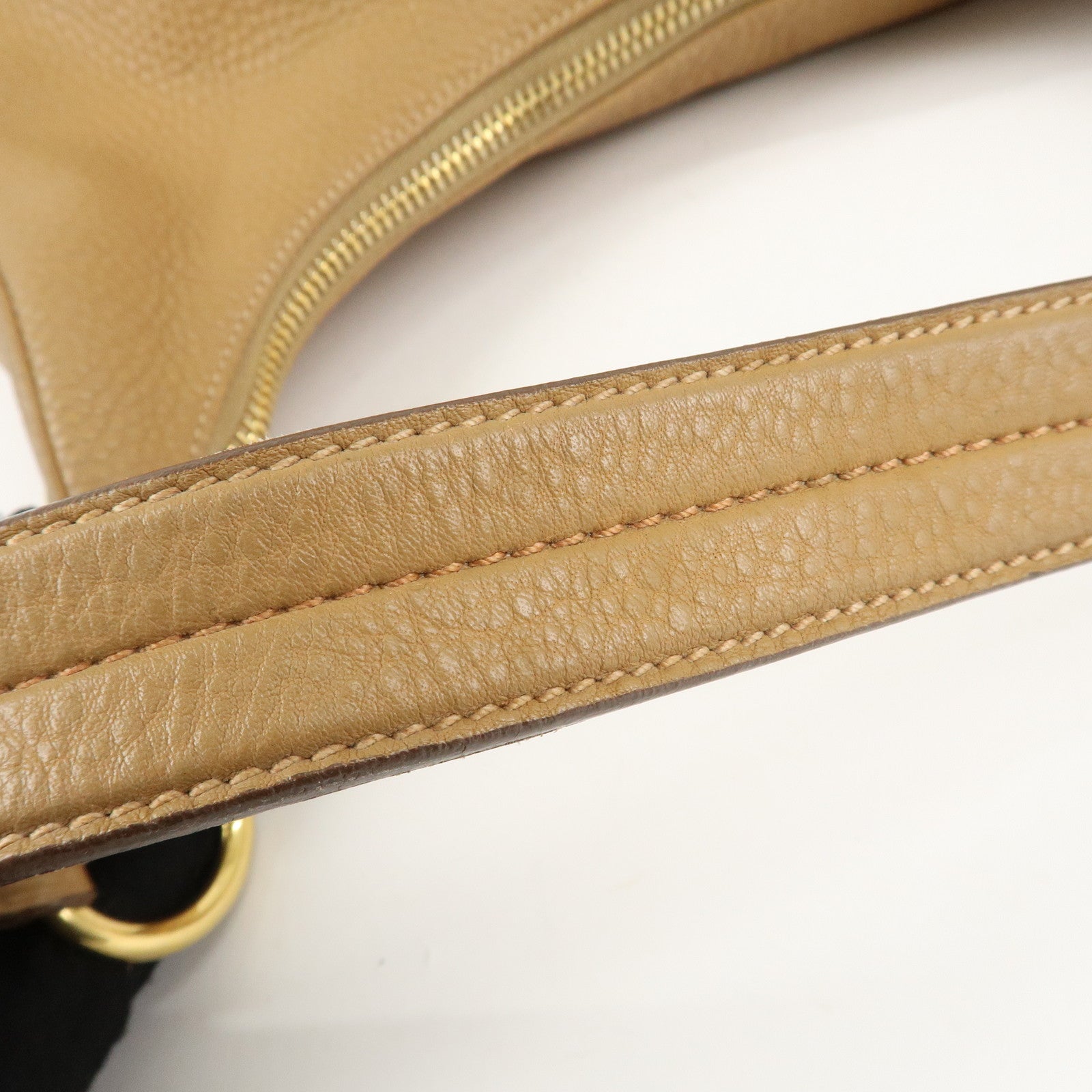 PRADA Leather Shoulder Bag Hand Bag Beige Used