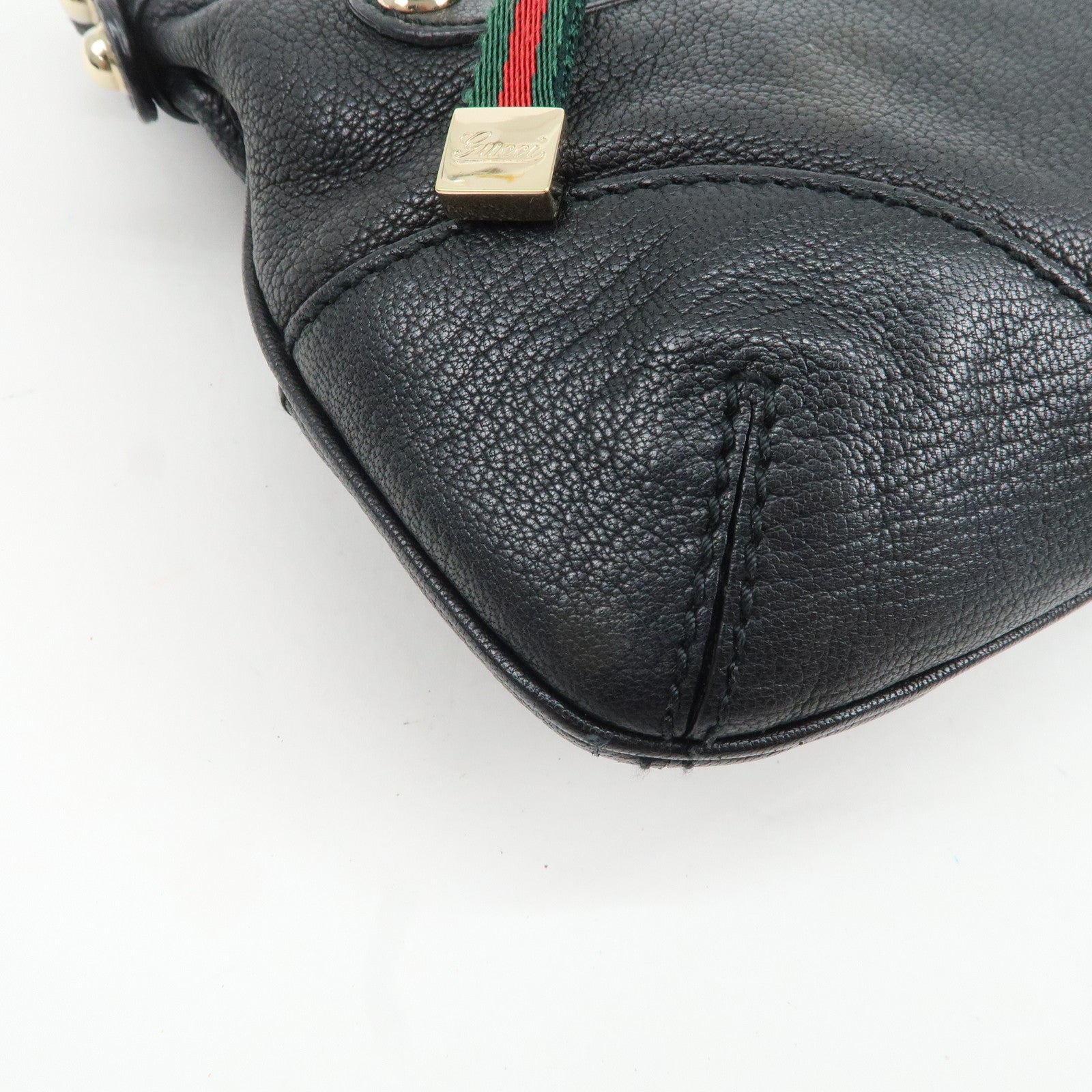 GUCCI Sherry Leather Chain Shoulder Bag Hand Bag Black 153011 Used